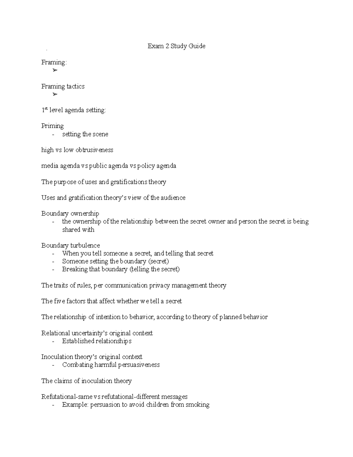Exam 2 Study Guide - Exam 2 Study Guide Framing: Framing tactics 1 st ...