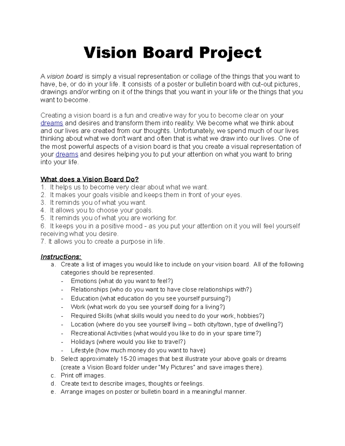 Vision+Board+Project - Vision Board Project A vision board is simply a ...