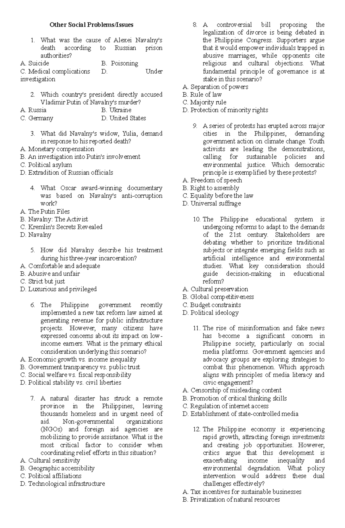 Other Social Problems - NOTES - Other Social Problems/Issues What was ...