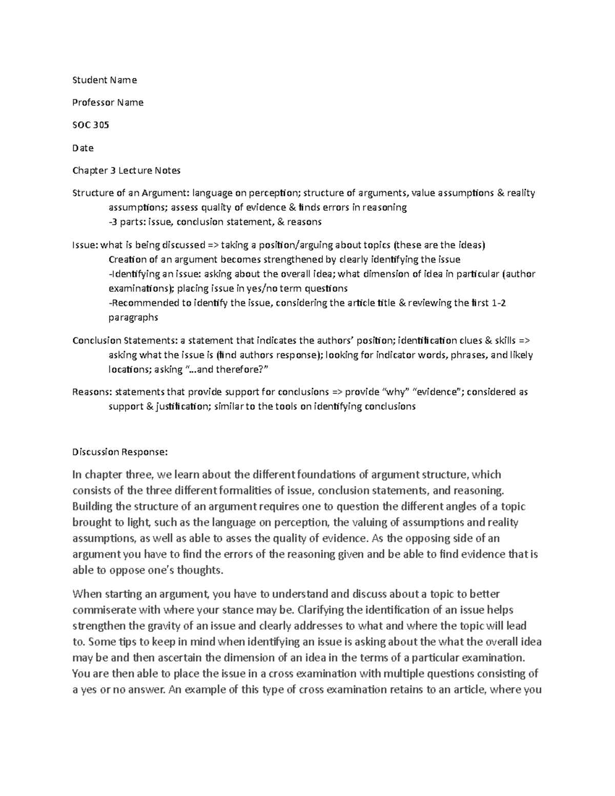 Chapter 3 Sociology Notes; Foundation of Argument - Student Name ...