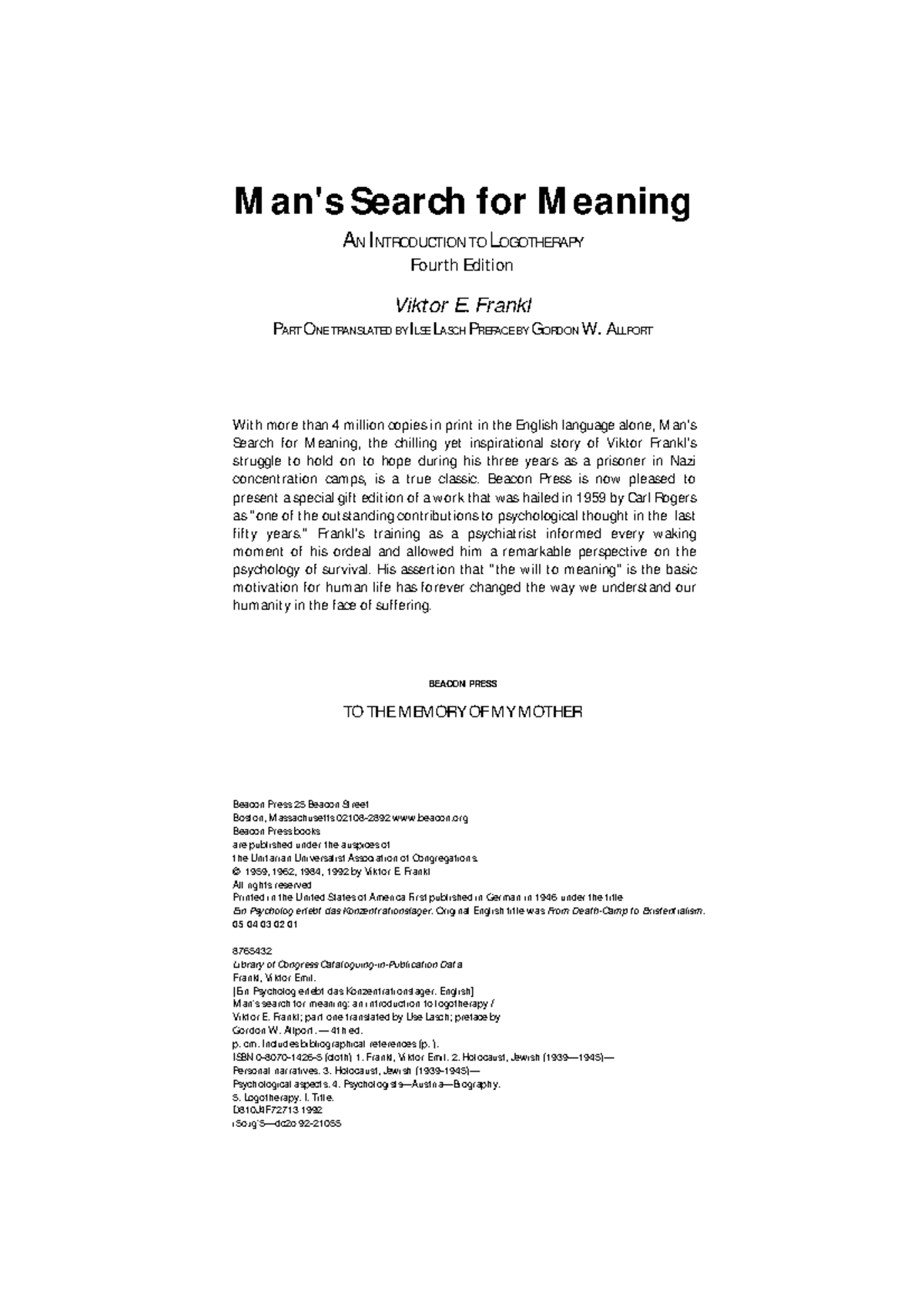 Frankl V Man s Search For Meaning Man s Search For Meaning AN 