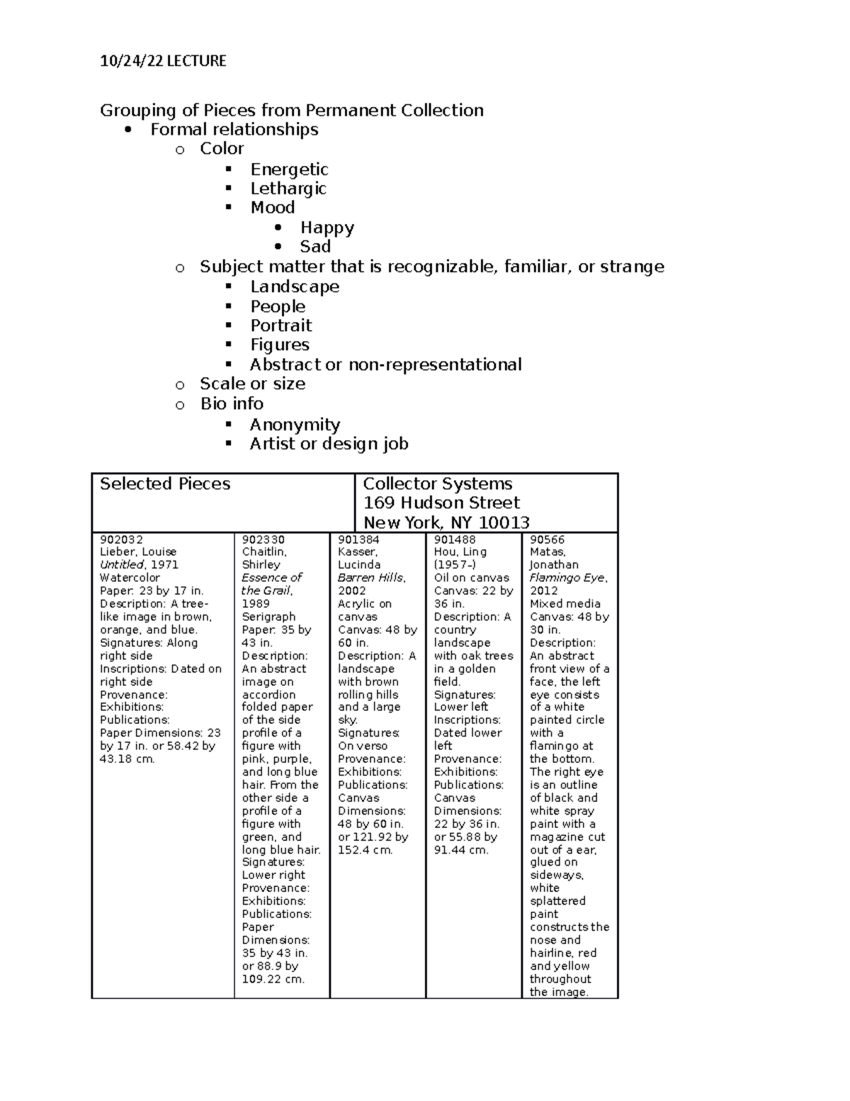 10-24-22 Lecture - Fall 2022 - 10/24/22 LECTURE Grouping of Pieces from ...
