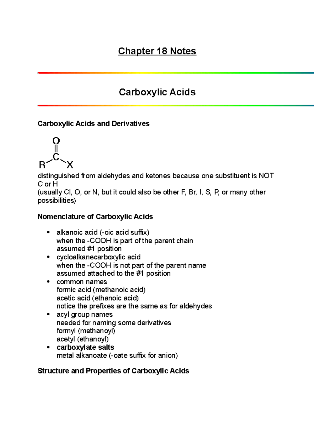 Chapter 18 Notes - Chapter 18 Notes Carboxylic Acids Carboxylic Acids ...