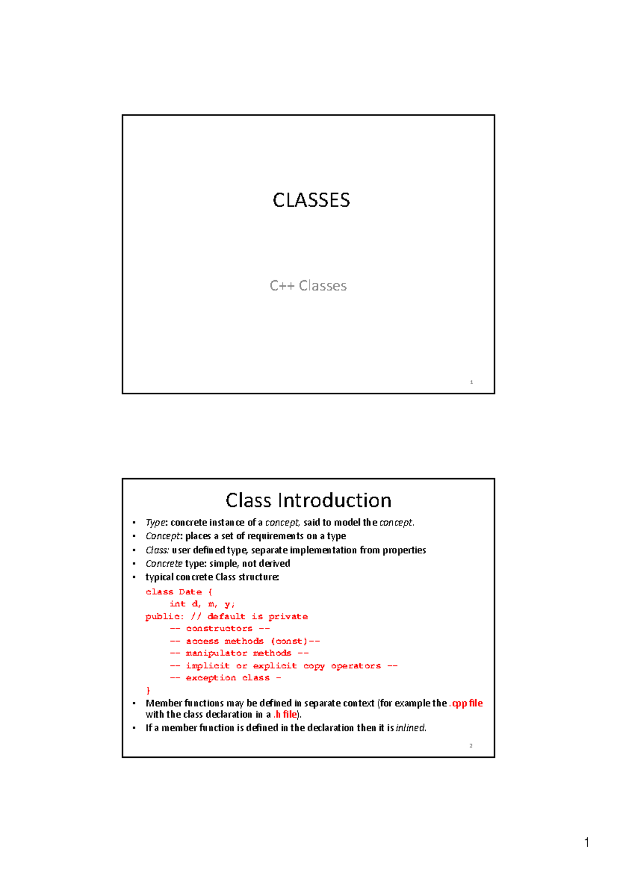 3 1 - Classes (Part 1) - CLASSES C++ Classes 1 Class Introduction ...