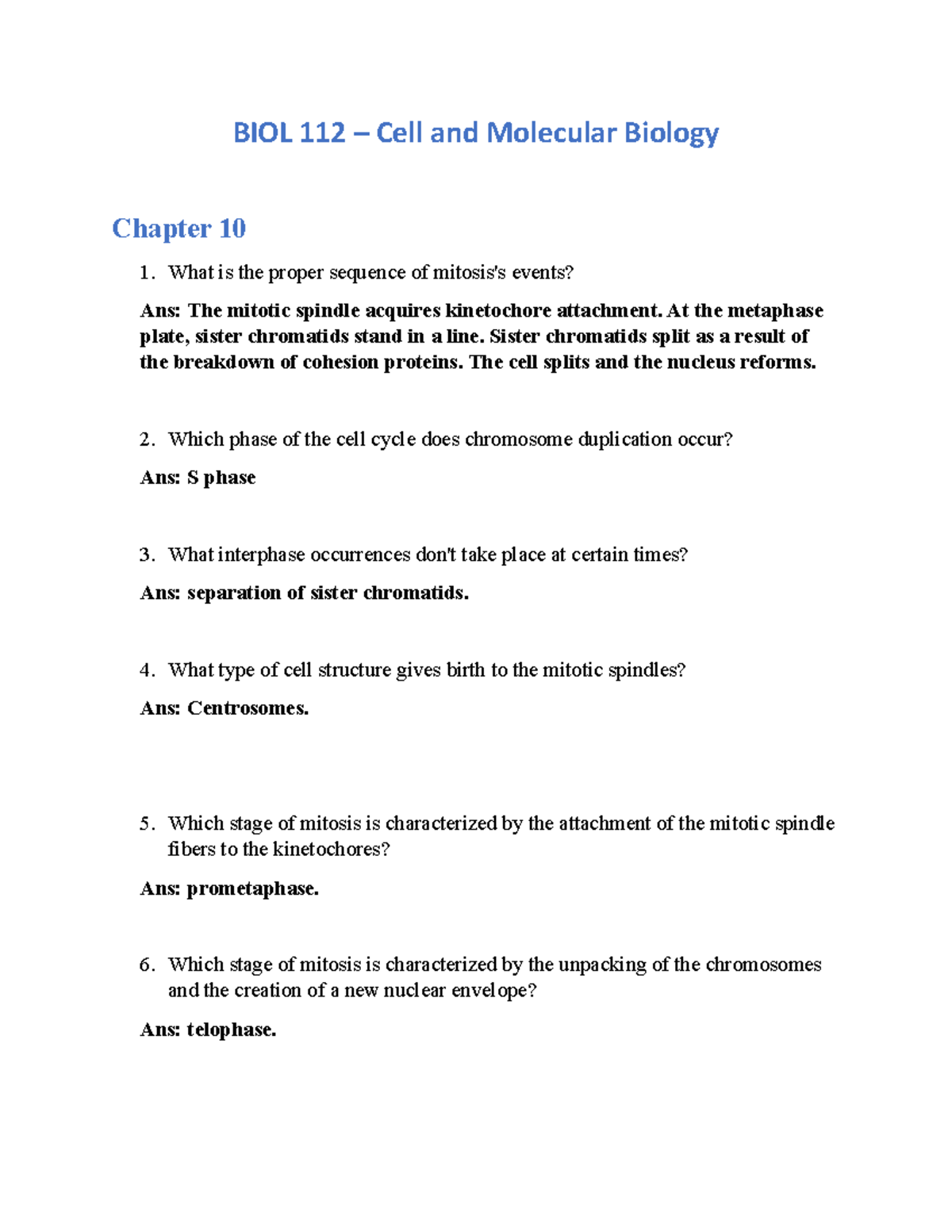 Biology I - Cell And Molecular Biology Chapter 10 - BIOL 112 – Cell And ...