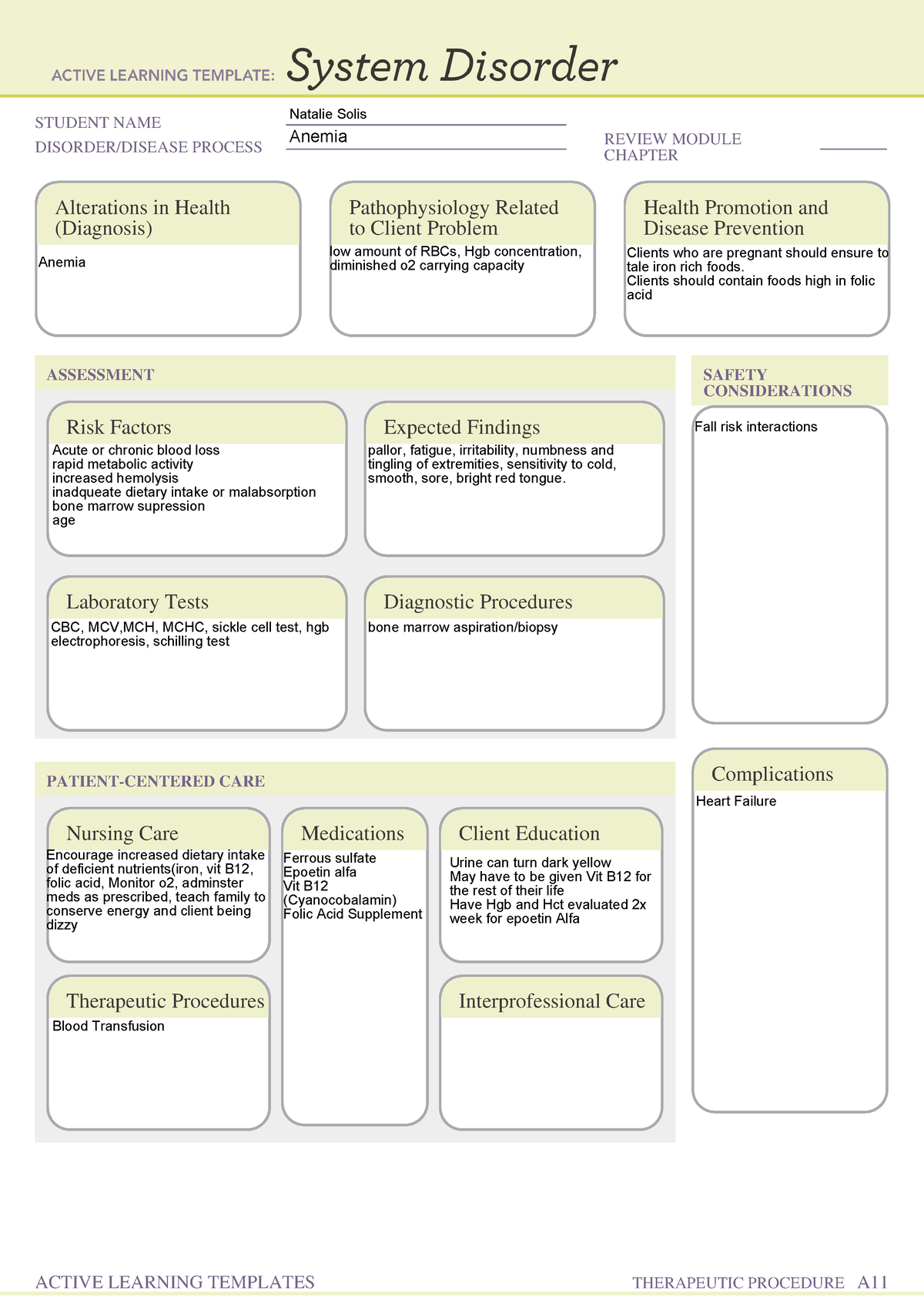 Anemia - south texas college - STUDENT NAME DISORDER/DISEASE PROCESS ...