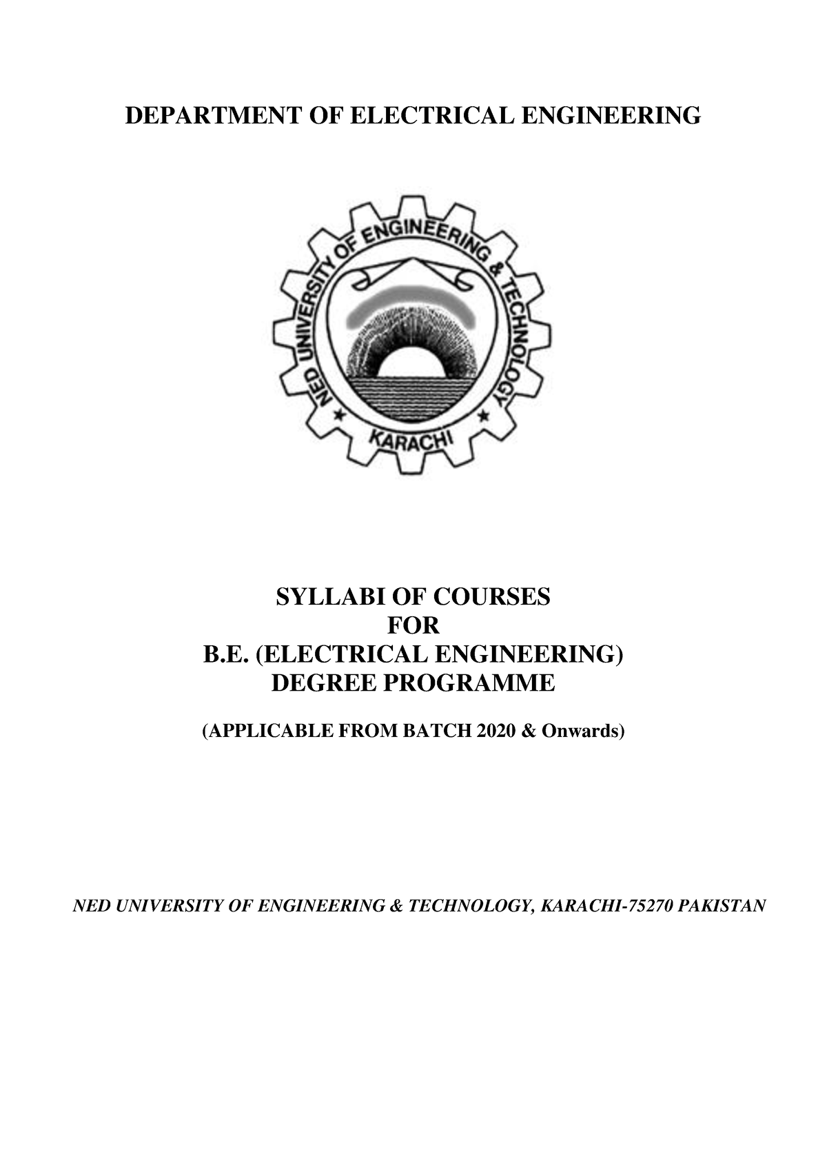 Syllabi-2020 Onwards 16-12-21 - DEPARTMENT OF ELECTRICAL ENGINEERING ...