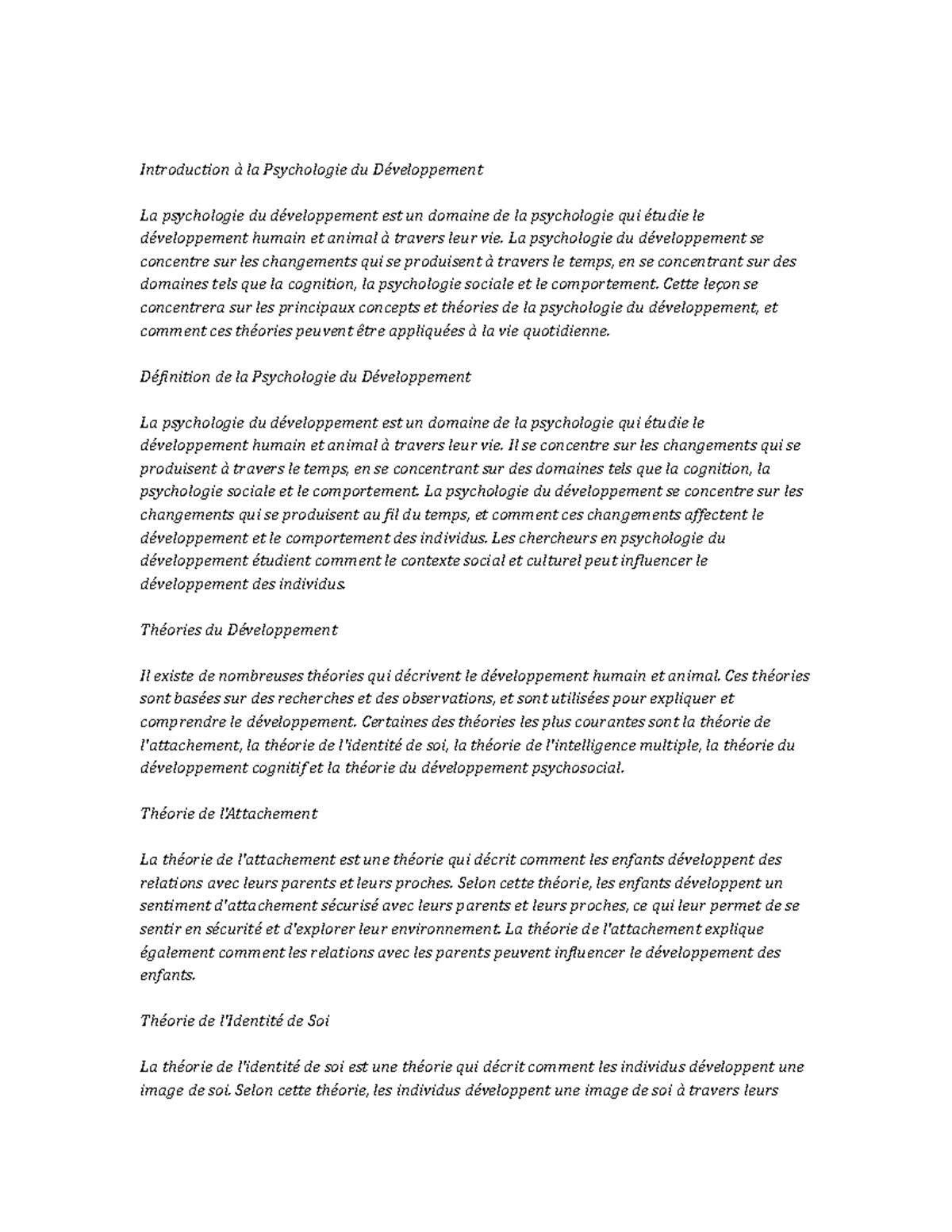Developmental Psychology Study Notes - Introduction à la Psychologie du ...