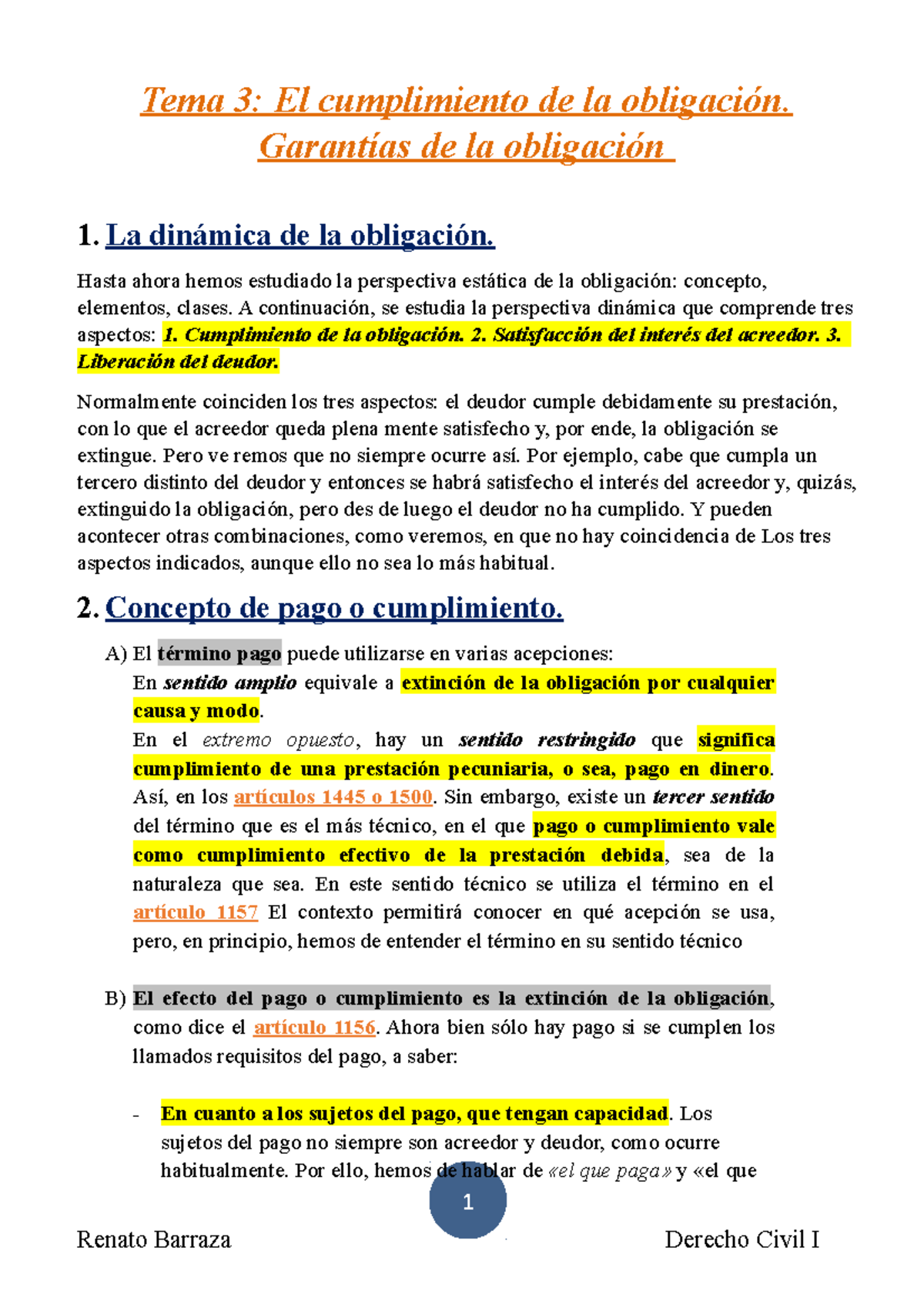 Tema 3. El cumplimiento de la obligación. Garantías de la obligación ...