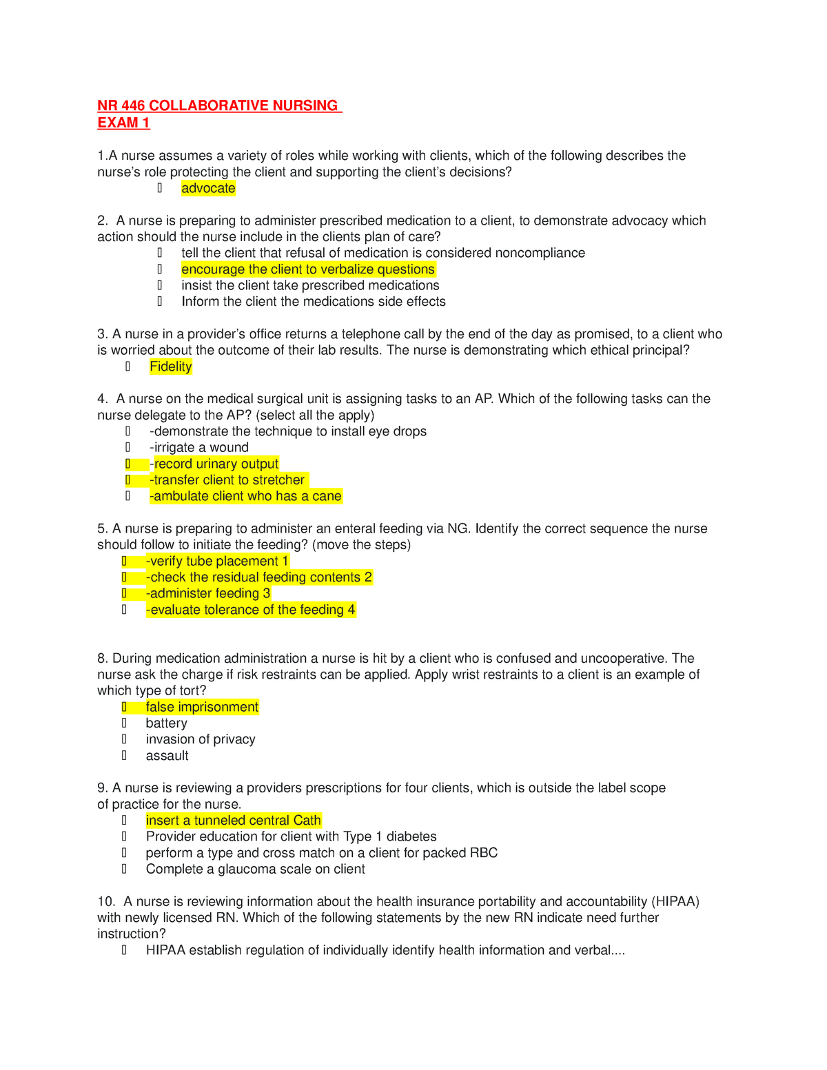 Collab Exam 1 Leadership NR446 Chamberlain University Studocu