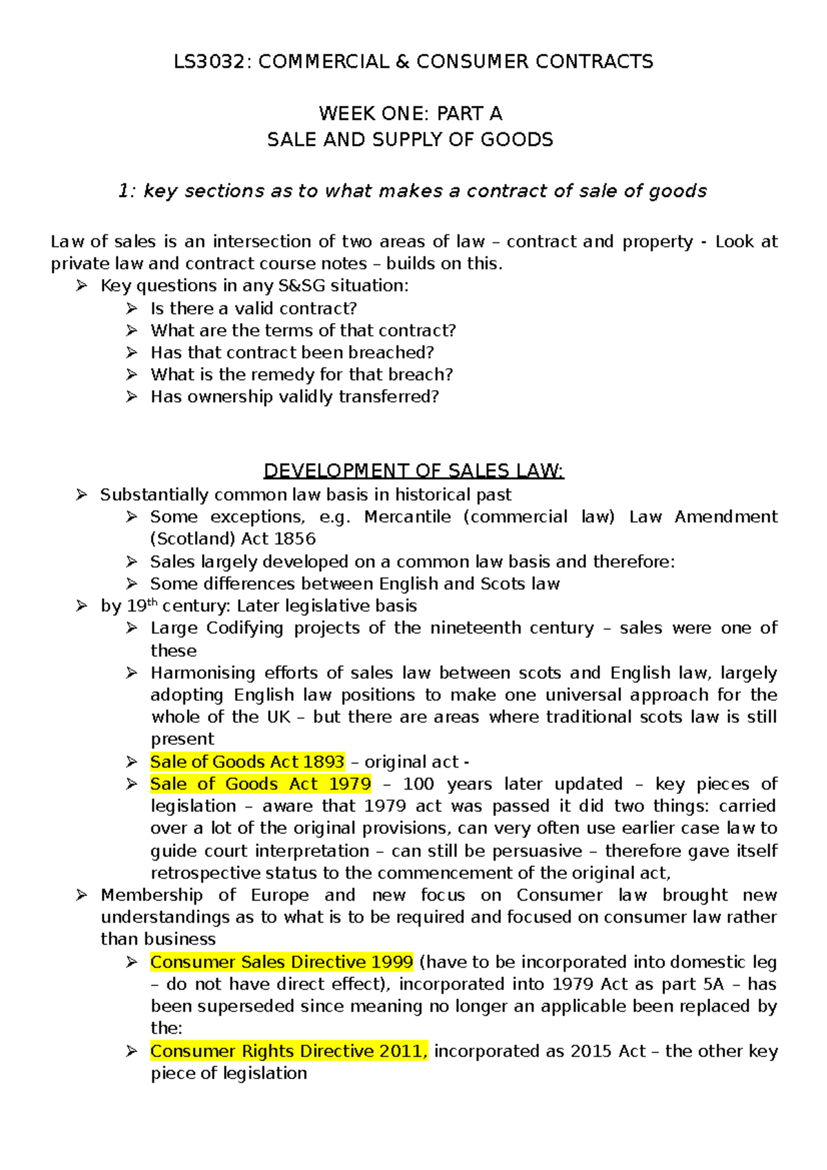 LS3032 C&C Notes - LS3032: COMMERCIAL & CONSUMER CONTRACTS WEEK ONE ...