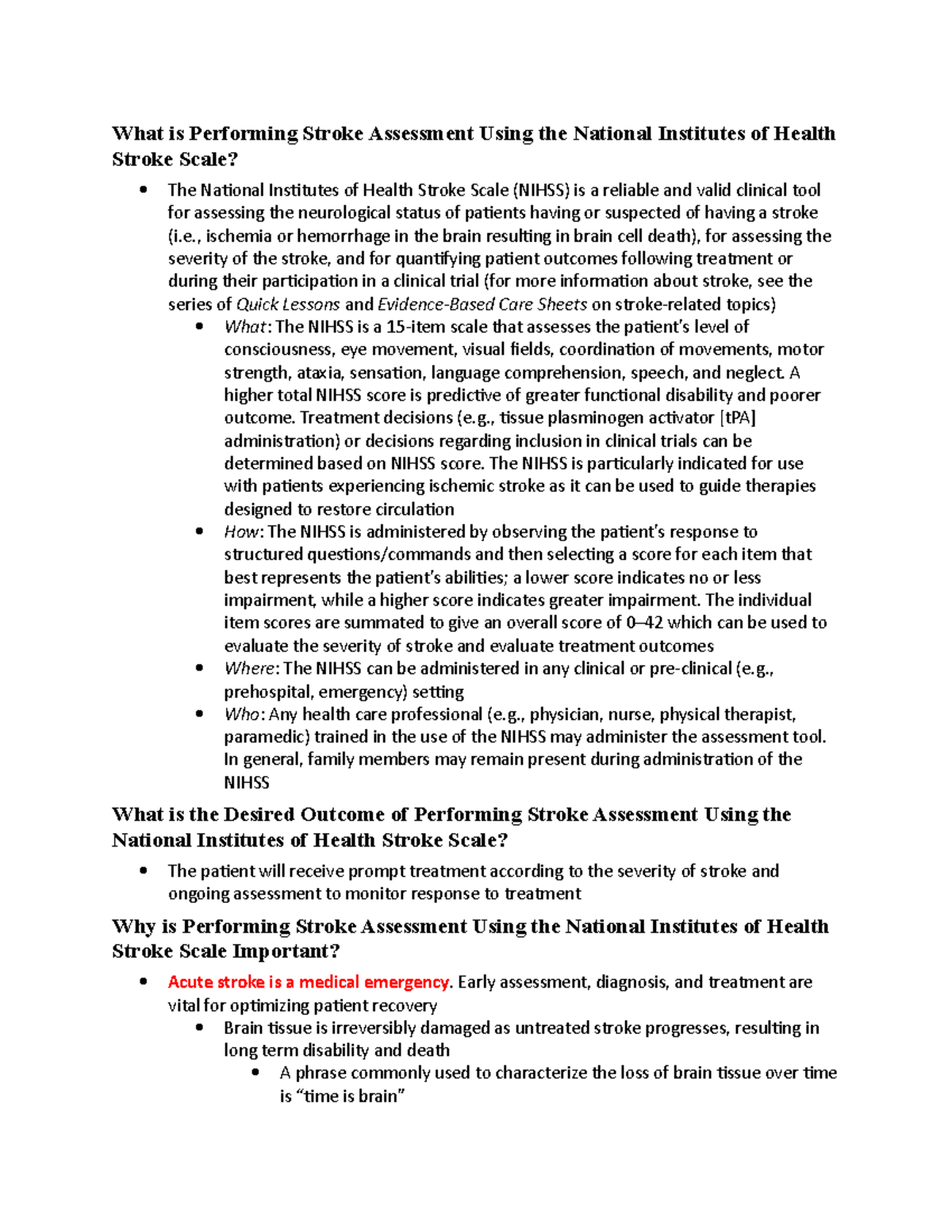 What is Performing Stroke Assessment Using the National Institutes of ...