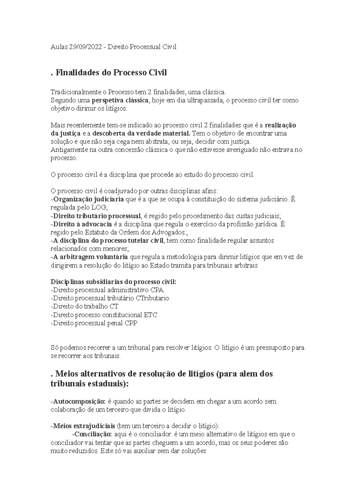 Direito Processual Civil 1 - Finalidades do Processo Civil ...