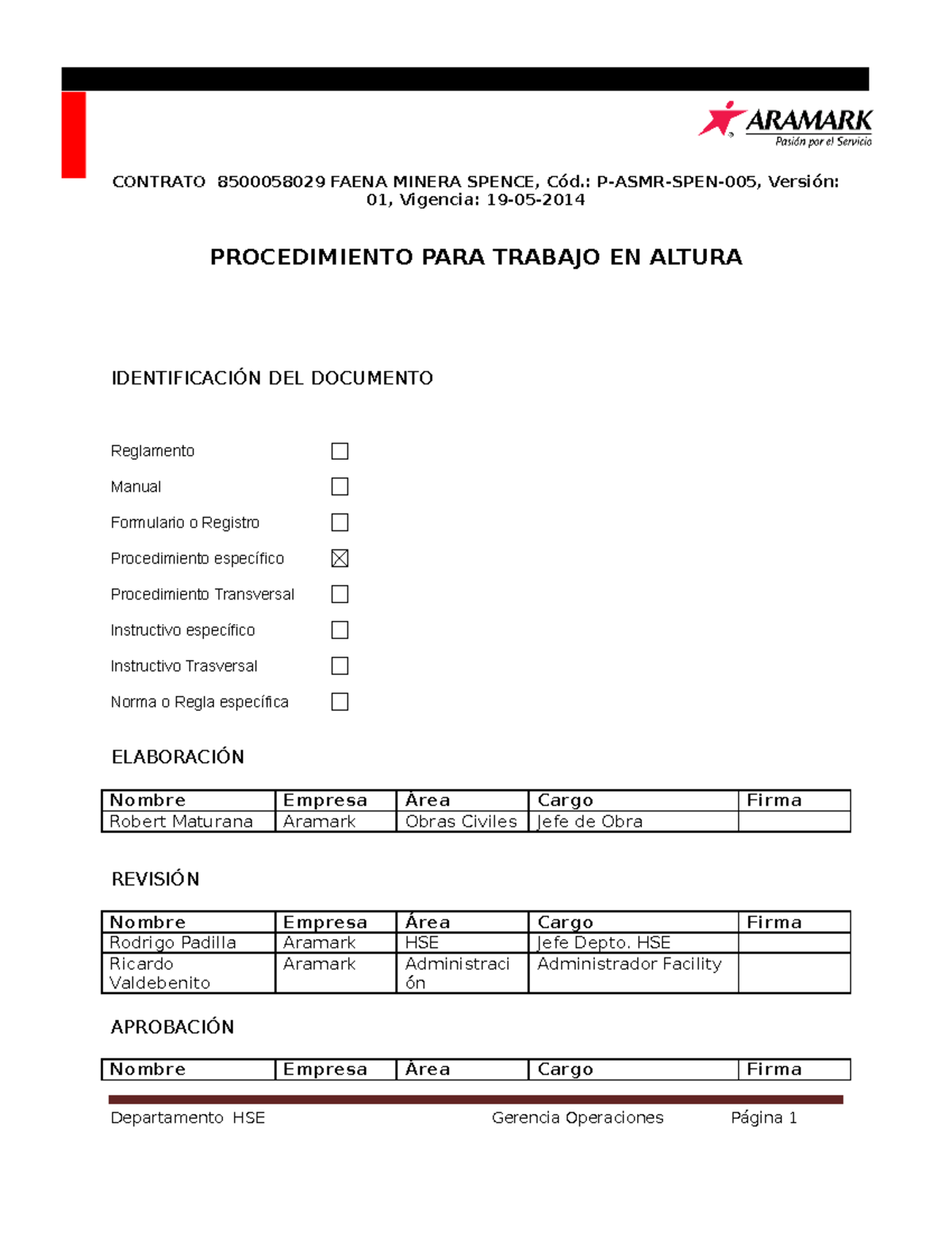 P-ASMR-SPEN-005-V01-Procedimiento Trabajo En Altura - 01, Vigencia: 19 ...