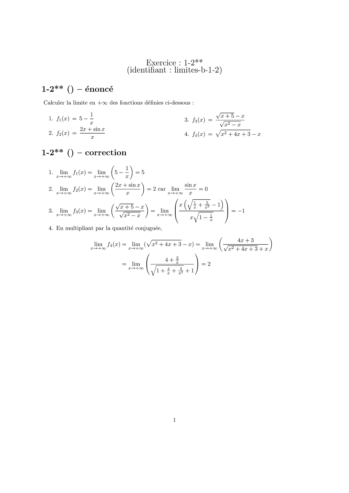 Limites B 1 2 Correction - Exercice : 1-2** (identifiant : Limites-b-1 ...