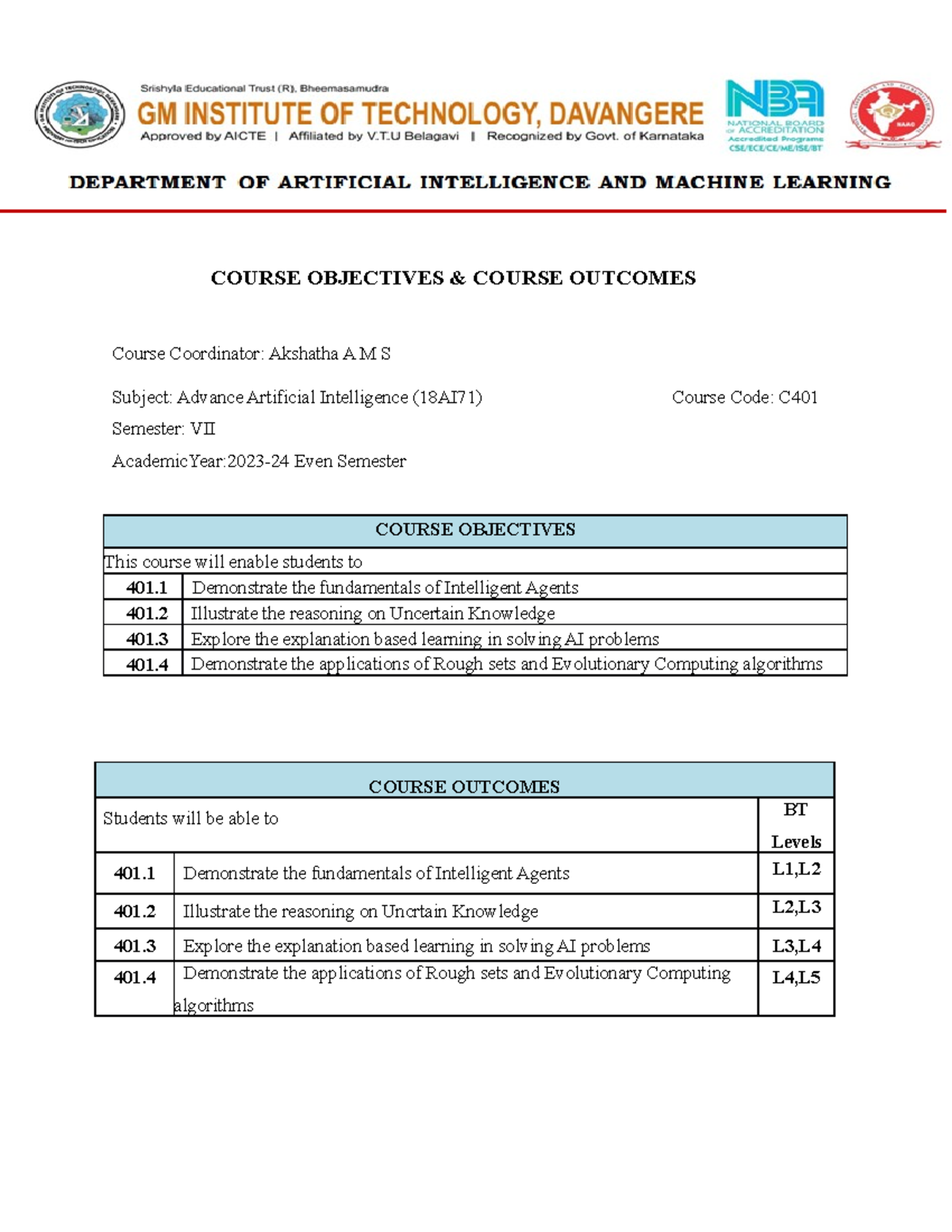 6.CO &CO - co-co - COURSE OBJECTIVES & COURSE OUTCOMES Course ...