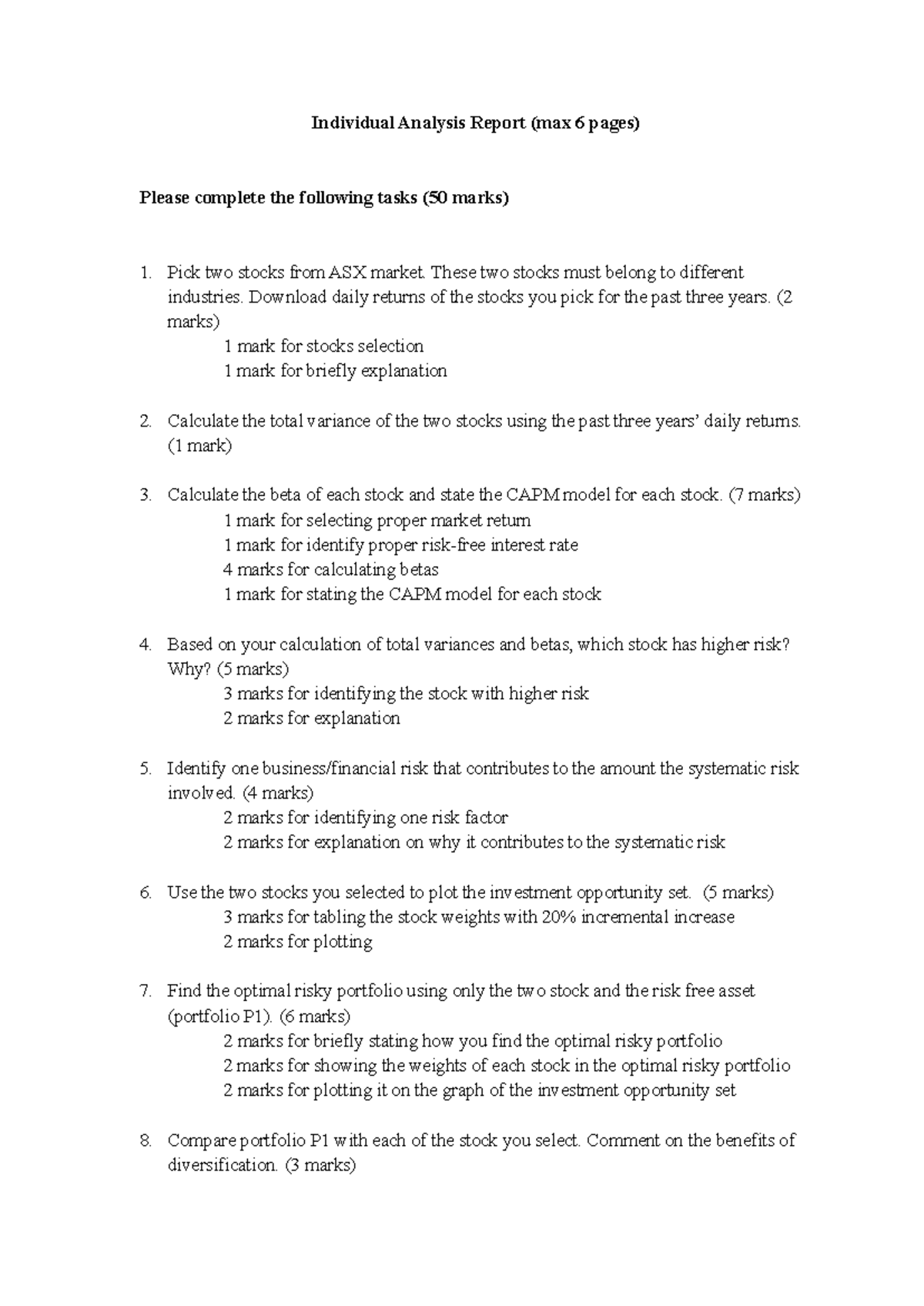 Assignment - Individual Analysis Report (max 6 pages) Please complete ...