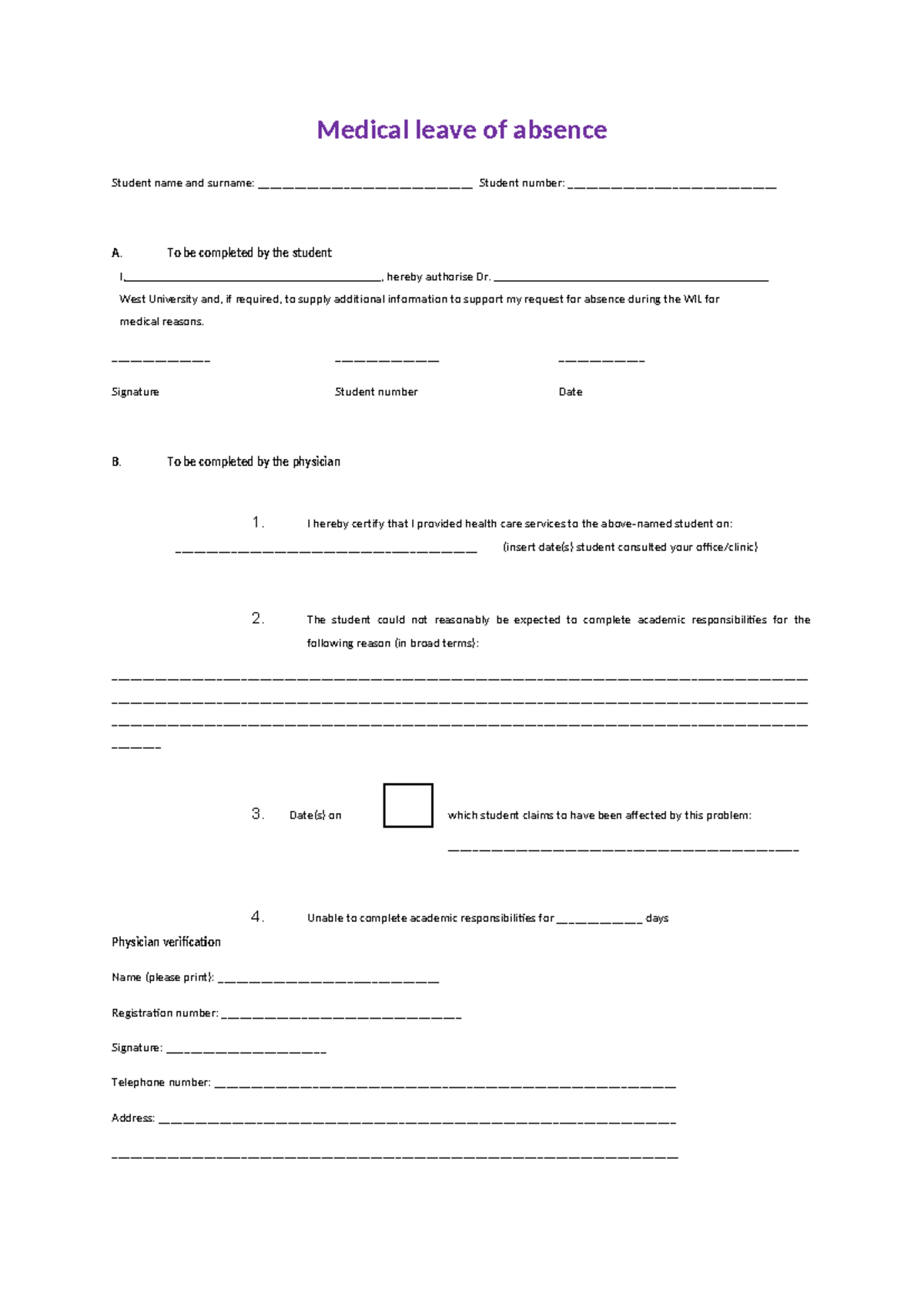 Medical+leave+of+absence - Medical leave of absence Student name and ...