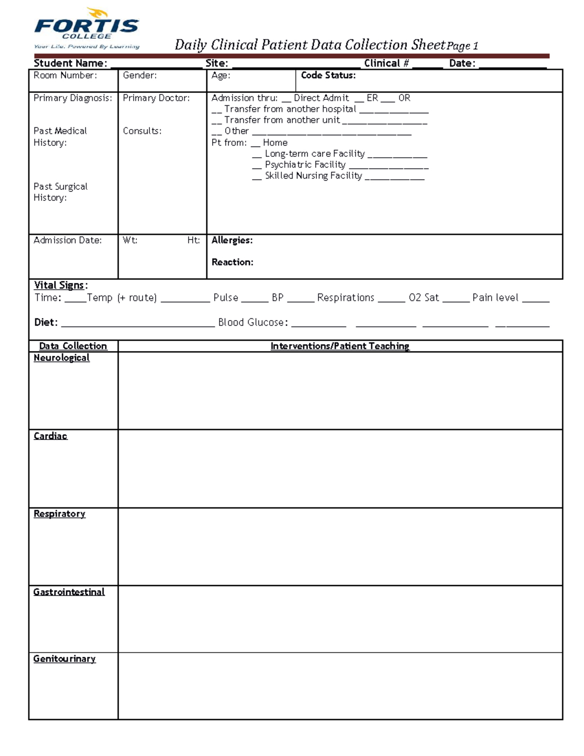 Clinical Patient Data Sheet Revised 4 - Student Name ...