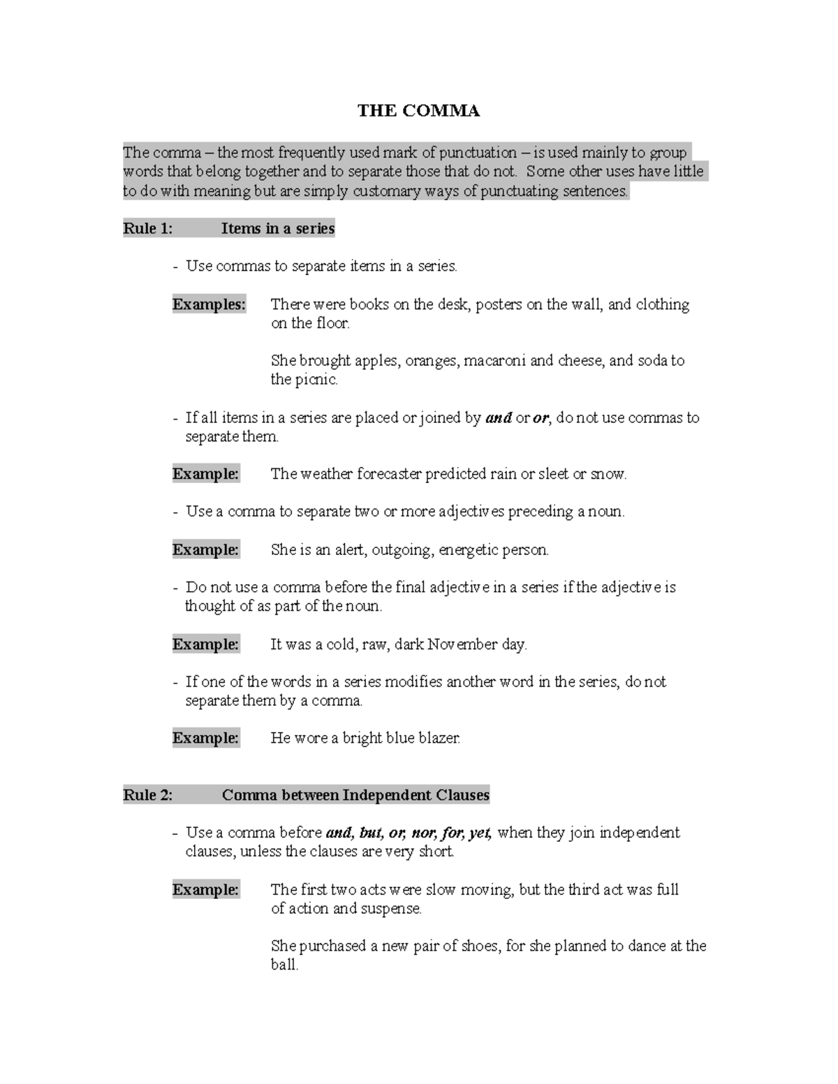 Comma Usage - Grade: A - THE COMMA The comma – the most frequently used ...