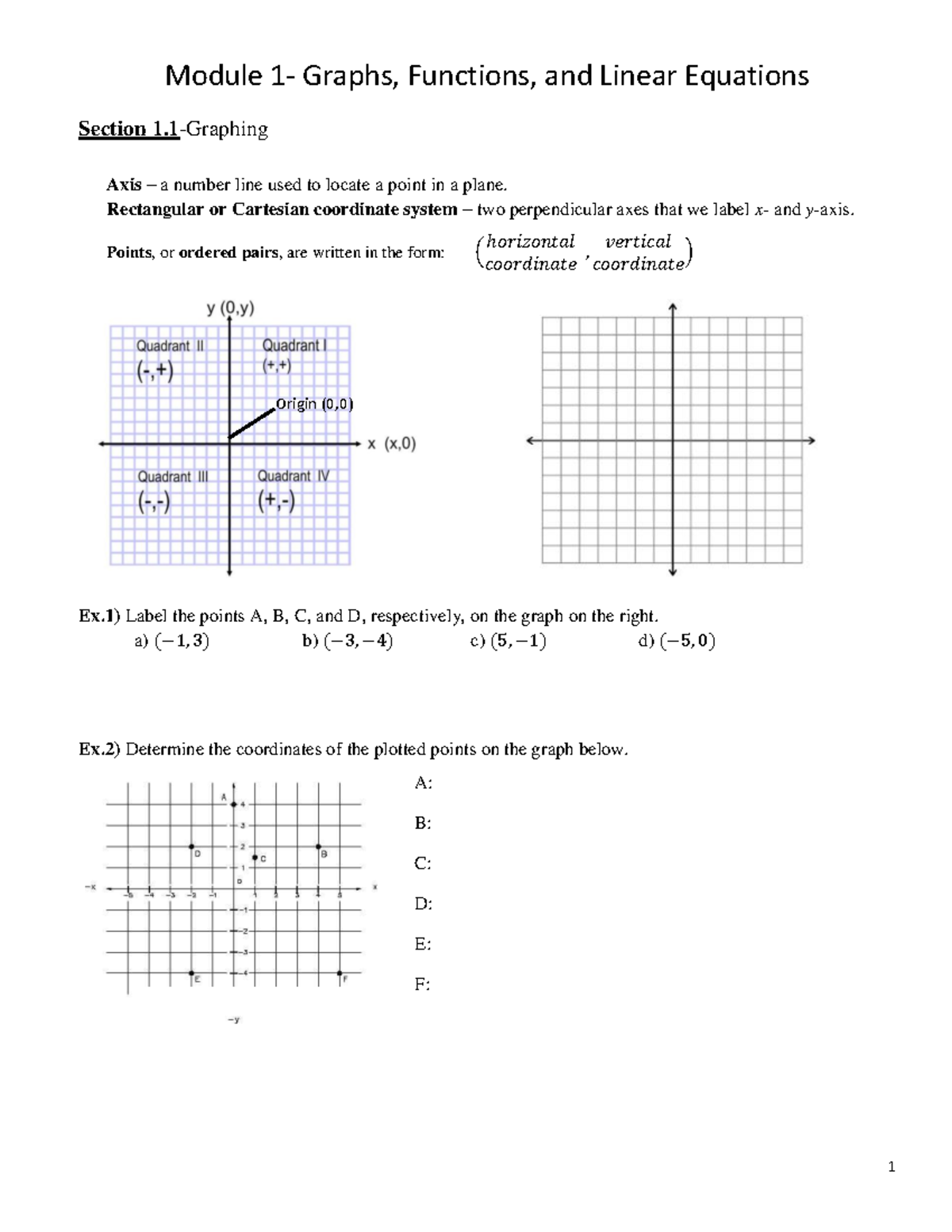 All of Module 1 Lecture Notes-2 - Module 1- Graphs, Functions, and ...