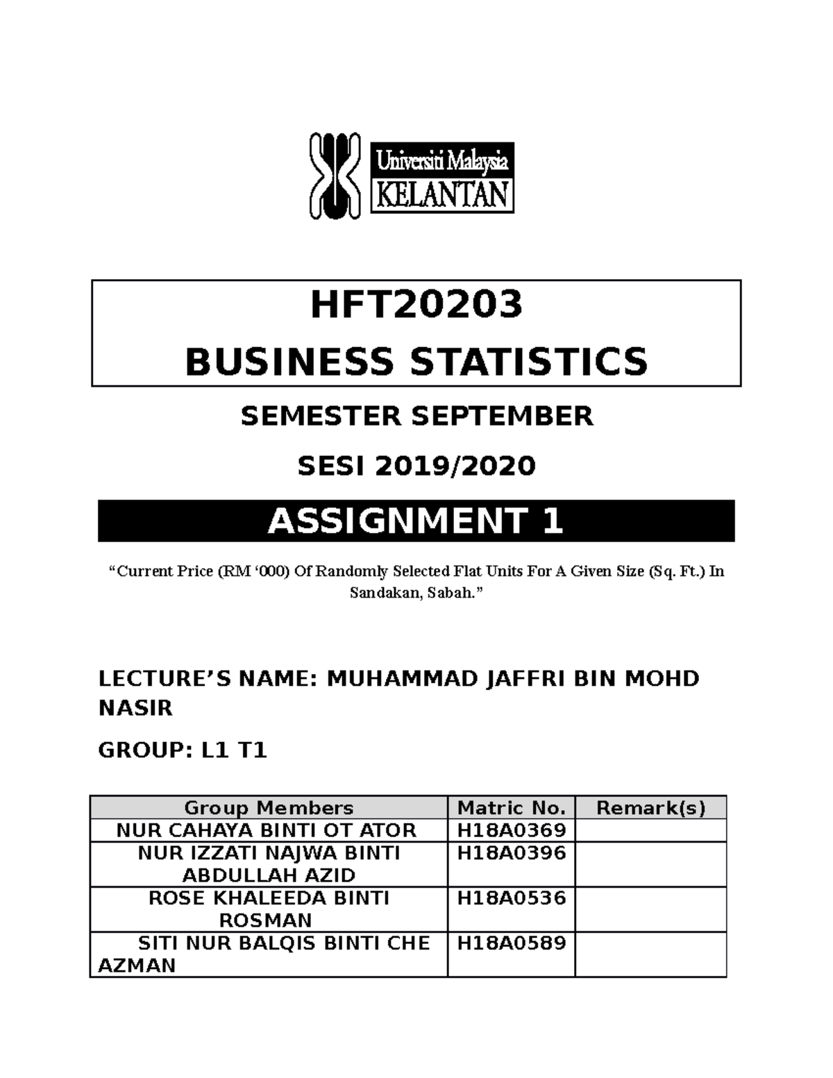 assignment topics for business statistics