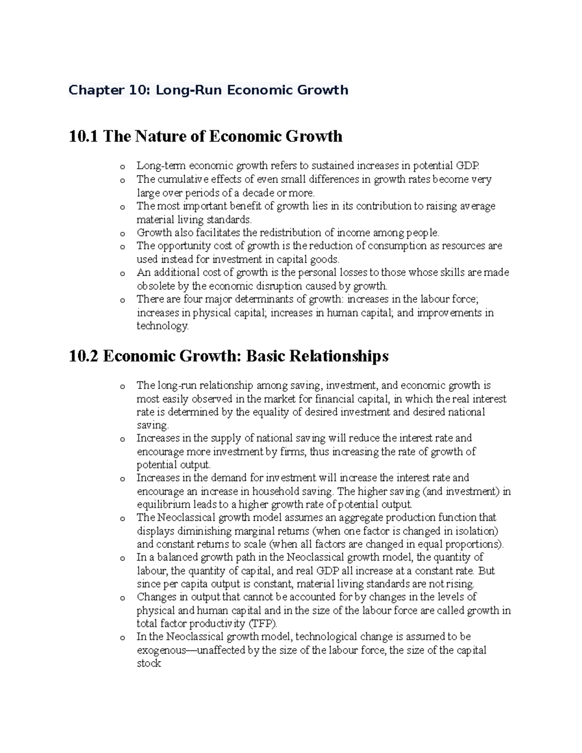 Chapter 10 - Macroeconomics - Chapter 10: Long-Run Economic Growth 10 ...