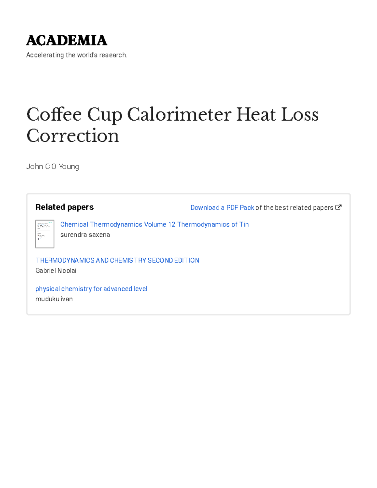 Coffee Cup Calorimetry Accelerat ing t he world's research