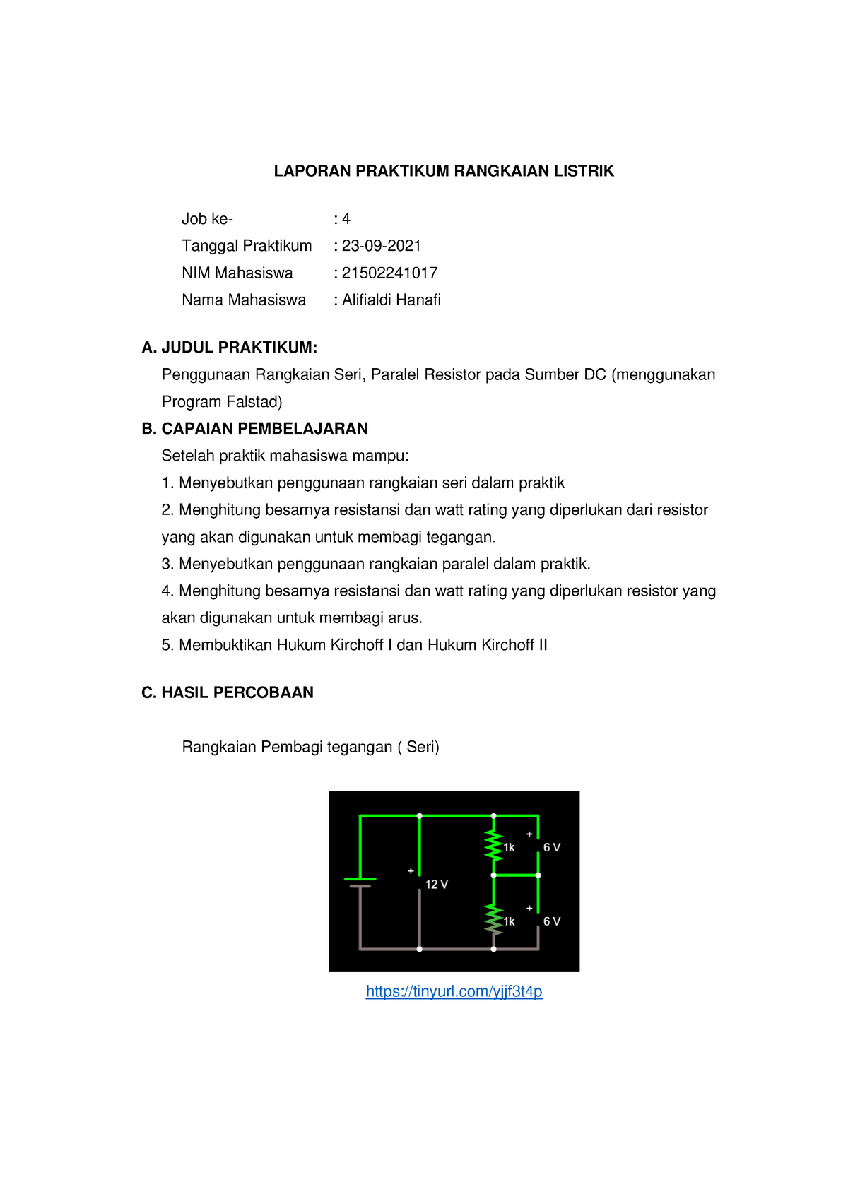 Laporan Praktikum Rangkaia Listrik Penggunaan Rangkaian Seri, Paralel ...