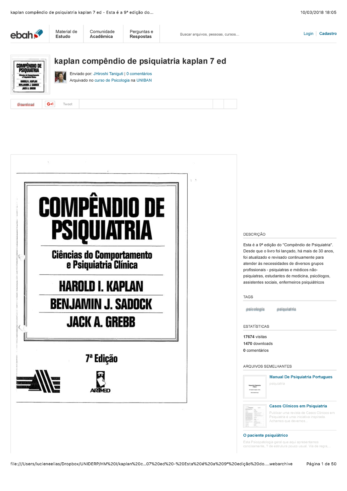 Kaplan compendio de psiquiatria kaplan 7 ed Esta e a 9a edicao do