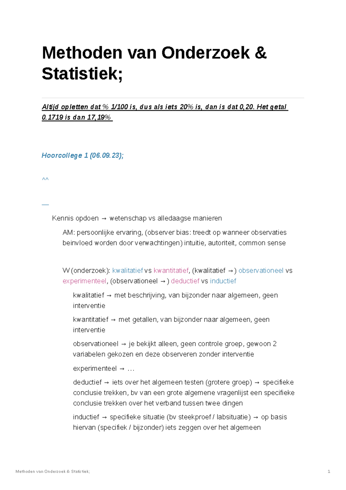 Methoden Van Onderzoek Statistiek - Methoden Van Onderzoek & Statistiek ...