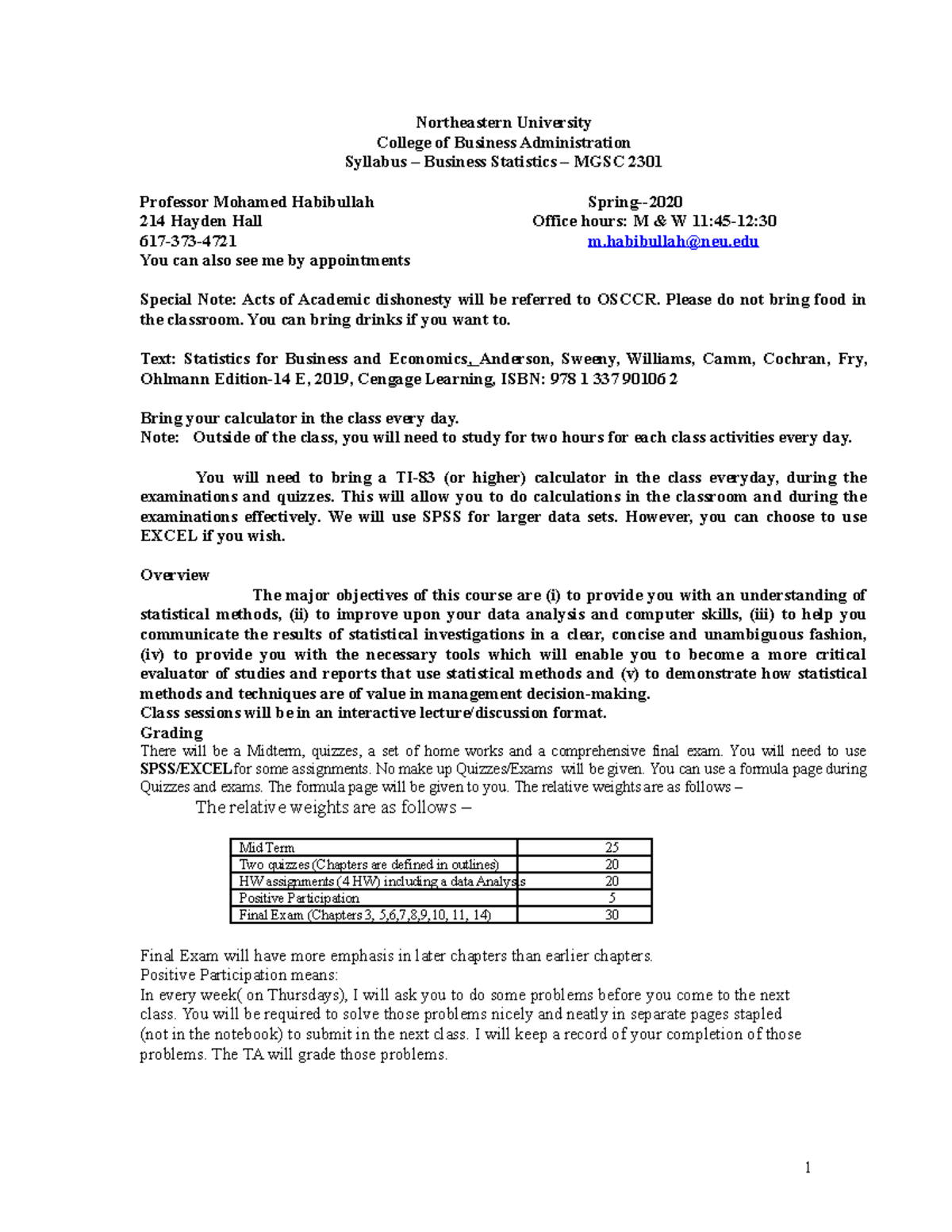 Syllabus-Spring 2020 - Northeastern University College of Business ...