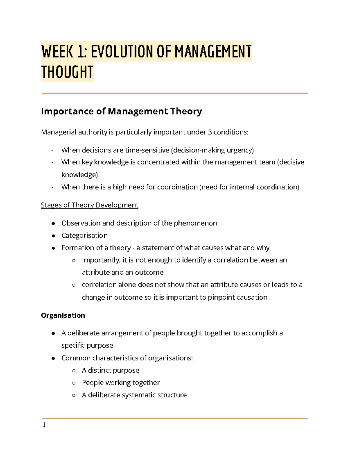 Week 1 Evolution of Management Thought - WEEK 1: EVOLUTION OF ...