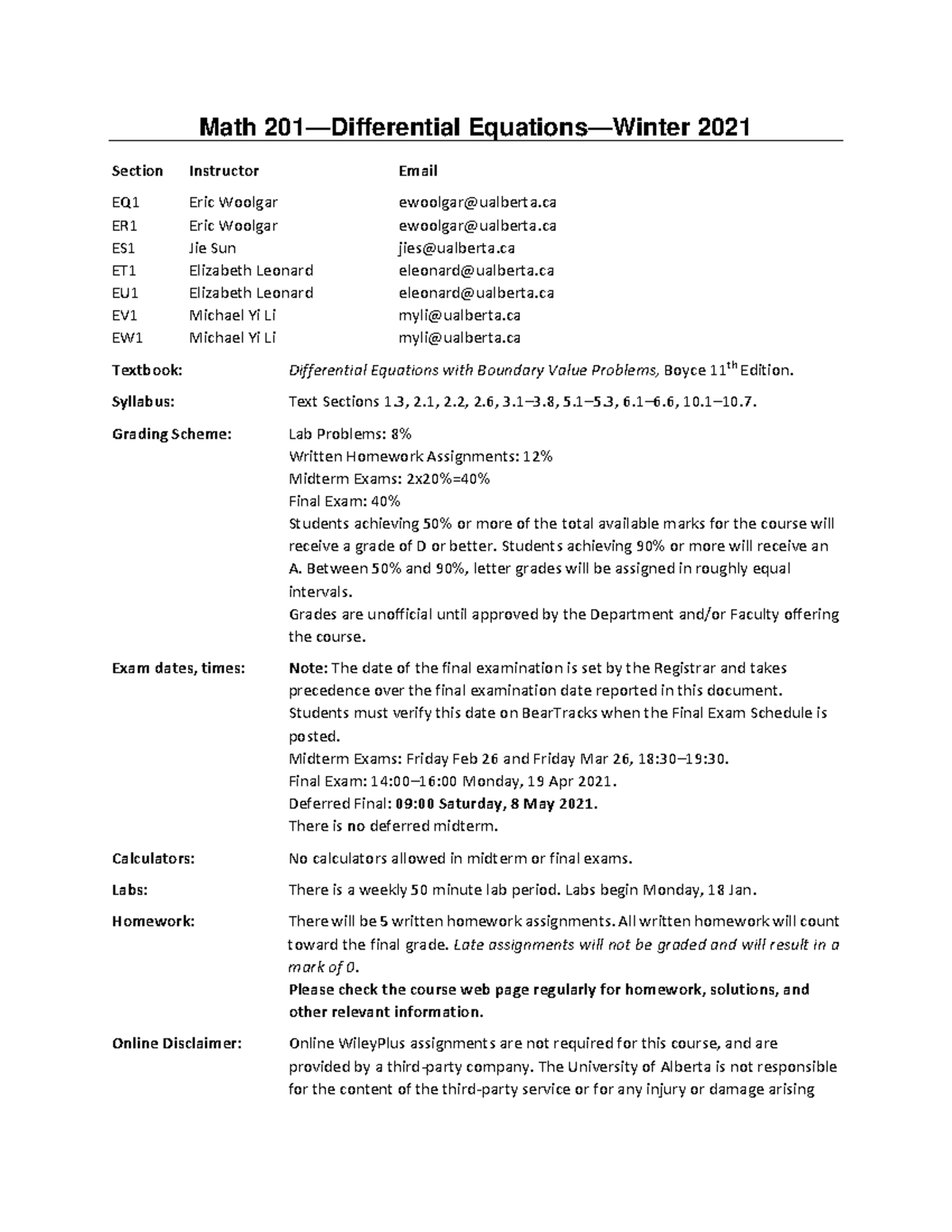 Course Outline - Math 201—Differential Equations—Winter 2021 Section ...