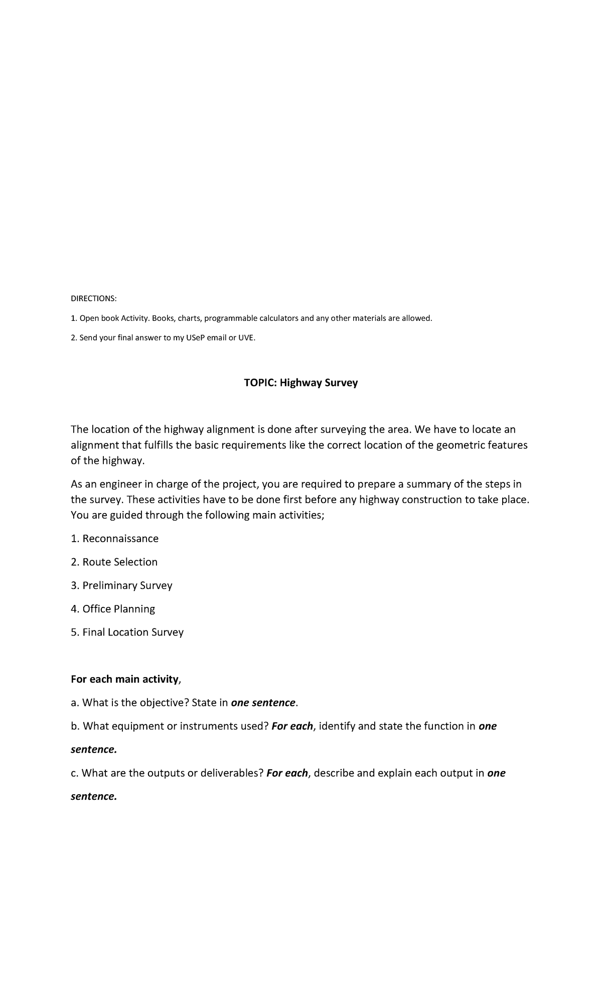 Highway Engineering Module Assessment 3 - Republic of the Philippines ...