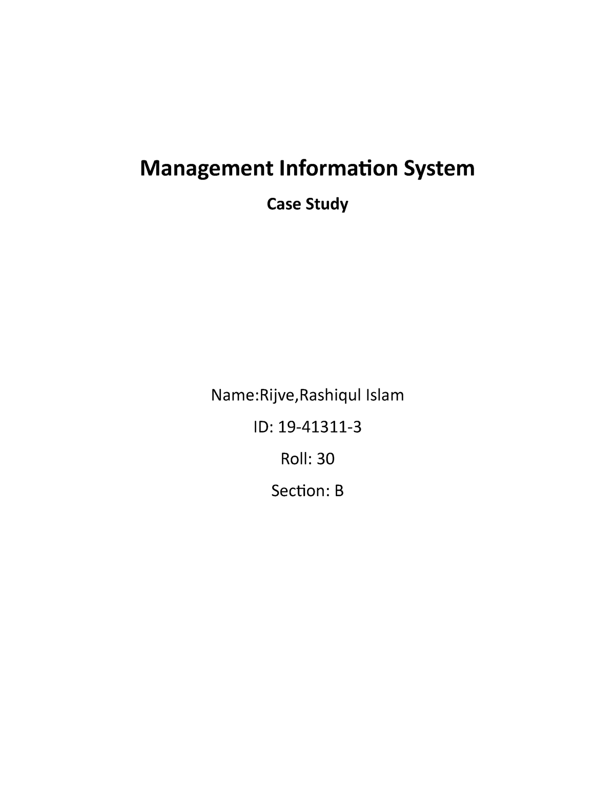 management information system case study with solution