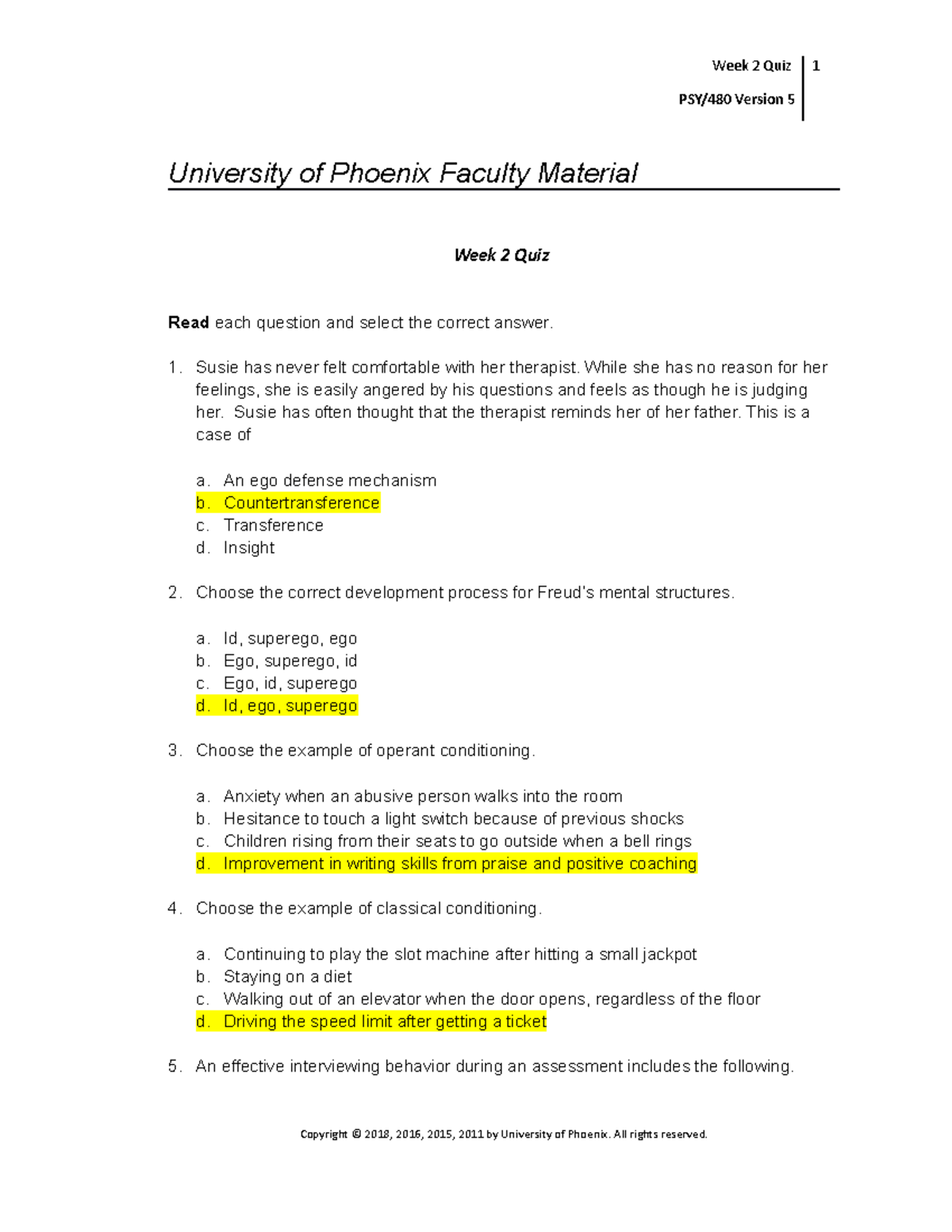 Psy480 V5 Week Two Quiz - Week 2 Quiz PSY/480 Version 5 1 University Of ...