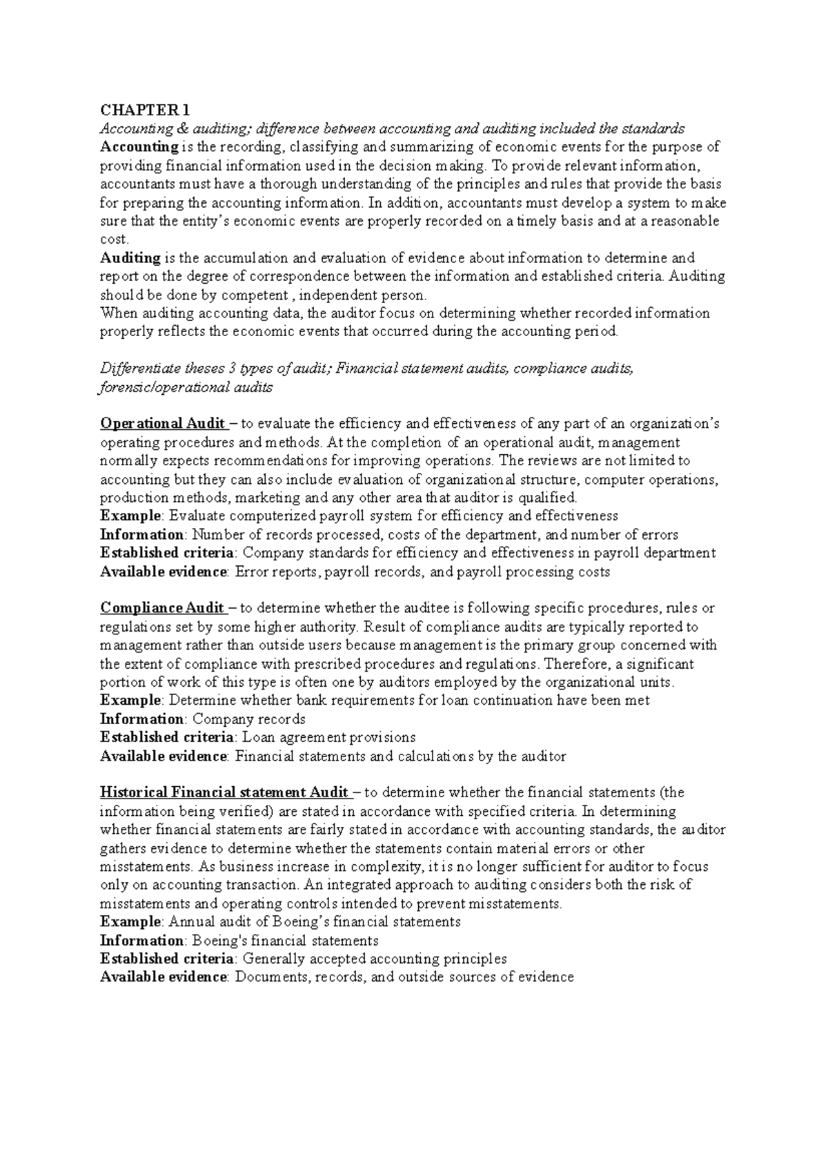 Audit notes final - CHAPTER 1 Accounting & auditing; difference between ...