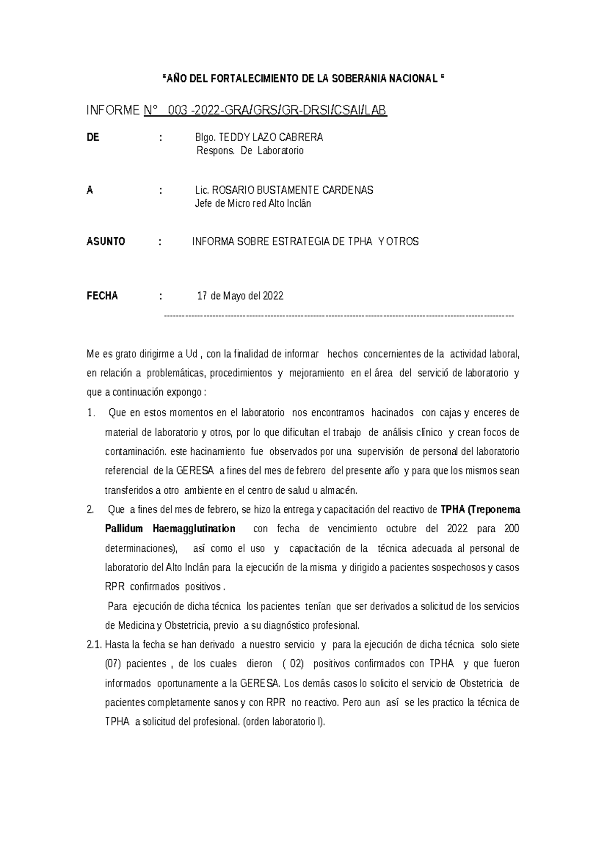 AÑO DEL Fortalecimiento DE LA Soberania Nacional - “AÑO DEL ...
