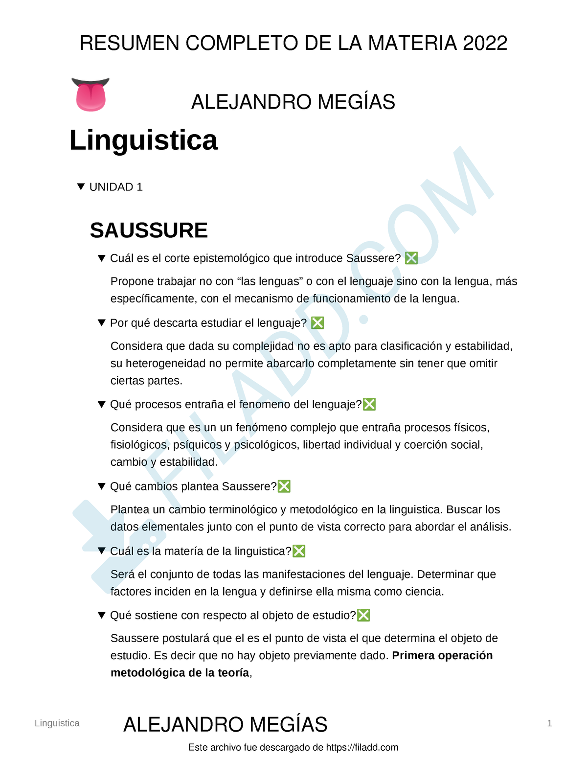 Resumen Total Linguistica 2022 - Linguistica 1 👅 Linguistica UNIDAD 1 ...