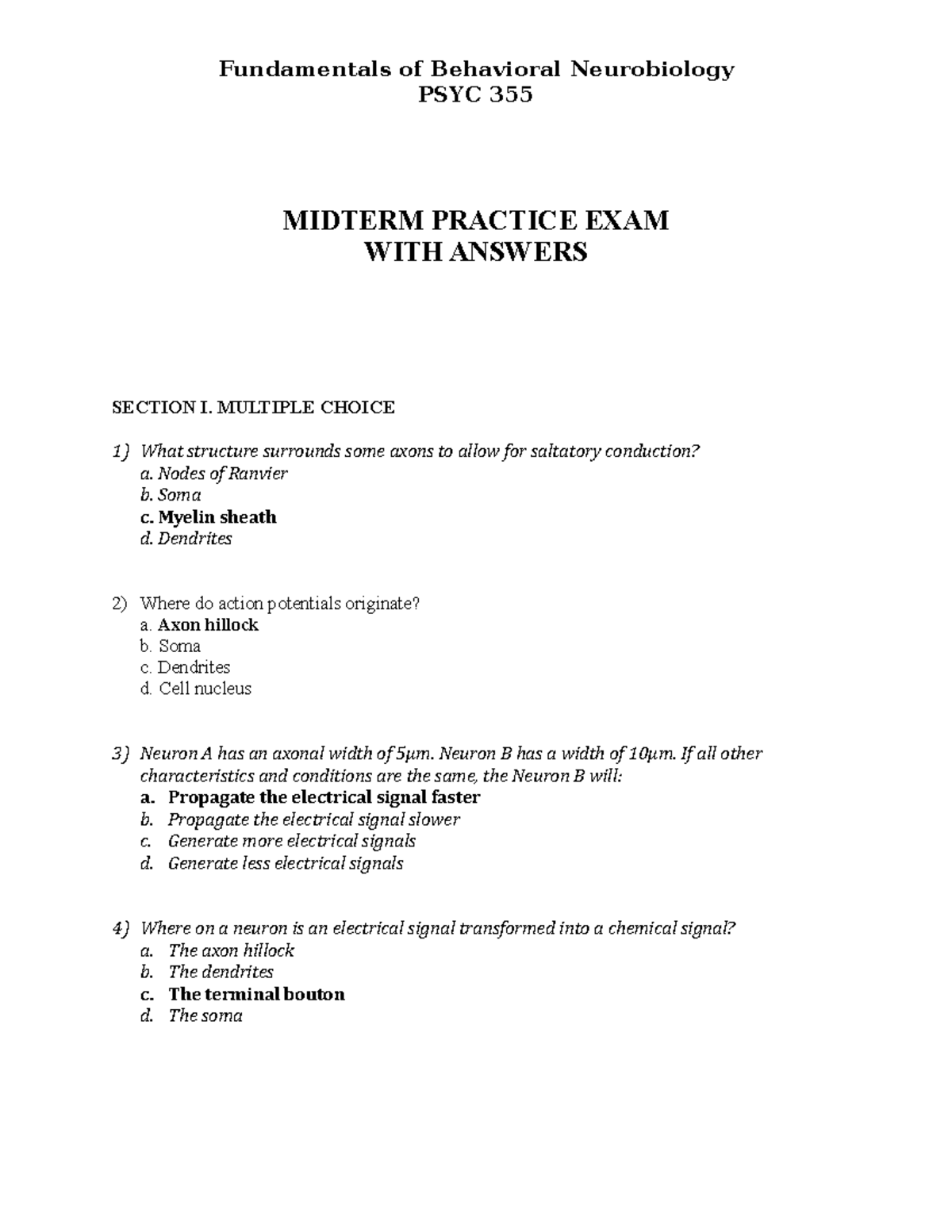 Midterm Practice EXAM - WITH Answers - Fundamentals Of Behavioral ...