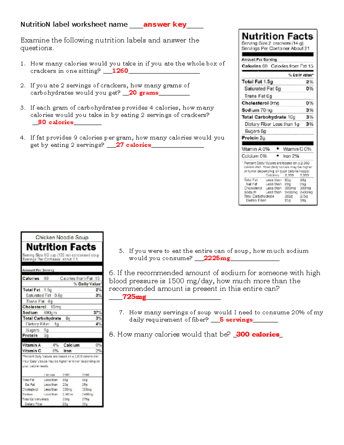 Honors Global Current Events 2021/2022 - NutritioN label worksheet name  ____ answer key _____ - Studocu
