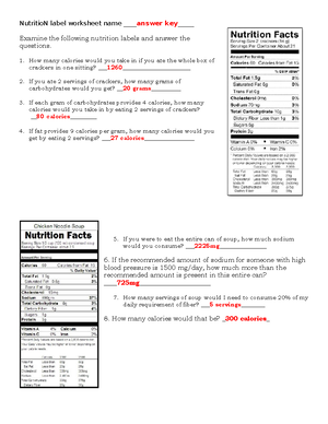 Honors Global Current Events 2021/2022 - NutritioN label worksheet name  ____ answer key _____ - Studocu