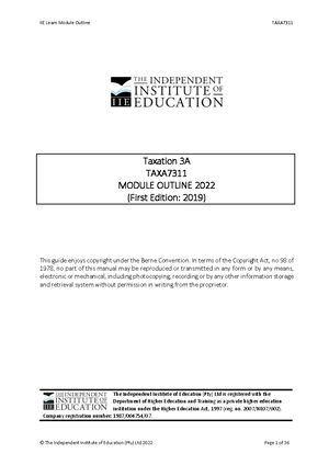 TAXA7312T1a - Taxation 3A test paper. - © The Independent Institute of ...