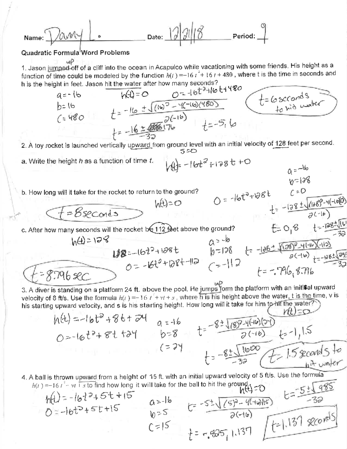 Alg2 - Chapter 4 - Part 1 - Test Review - Word Problems - Solutions-5 ...