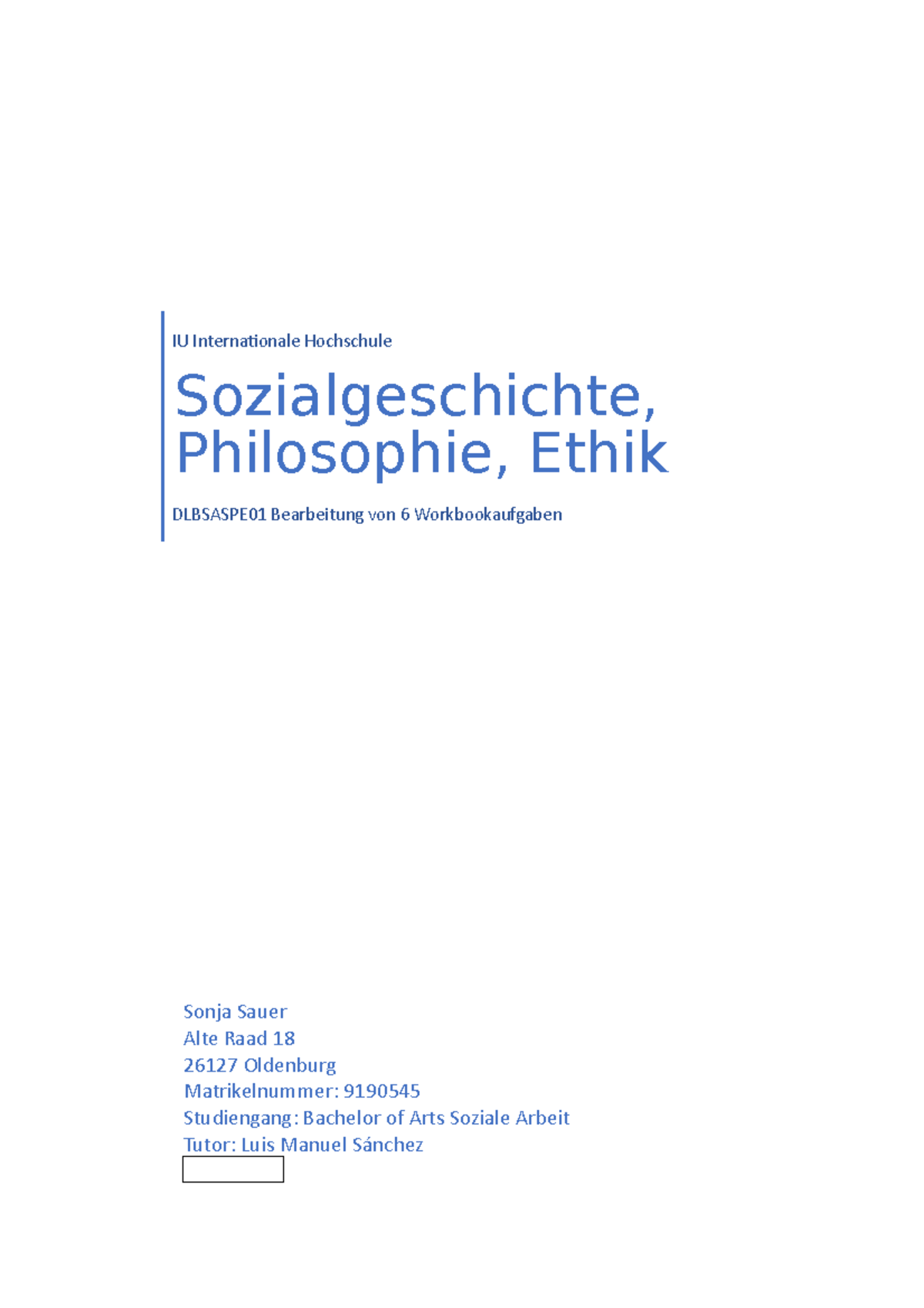 Workbook Sozialgeschichte, Philosophie, Ethik Bei Der IUBH - Sonja ...