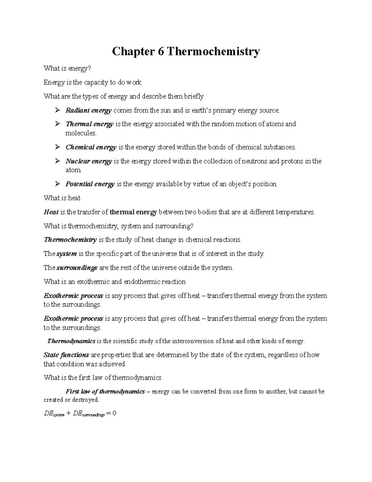Chapter 6 Thermochemistry - Chapter 6 Thermochemistry What is energy ...