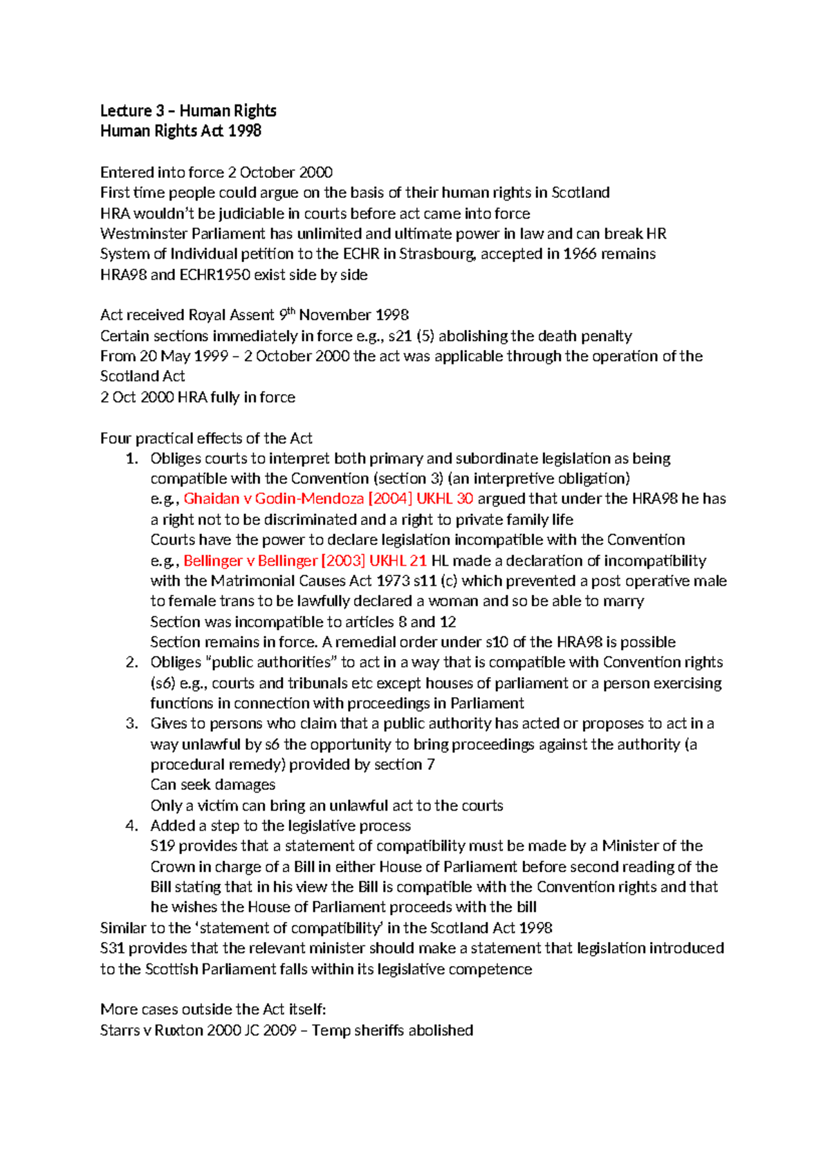 HRA1998 - human rights - Lecture 3 – Human Rights Human Rights Act 1998 ...