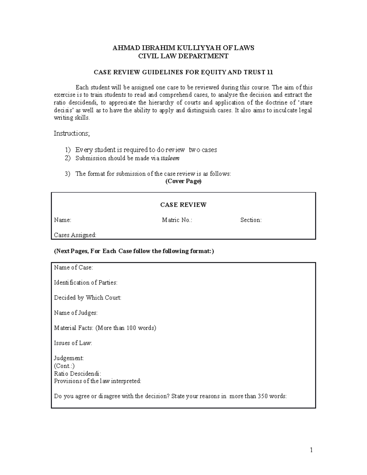 Format Case Review Trust - AHMAD IBRAHIM KULLIYYAH OF LAWS CIVIL LAW ...