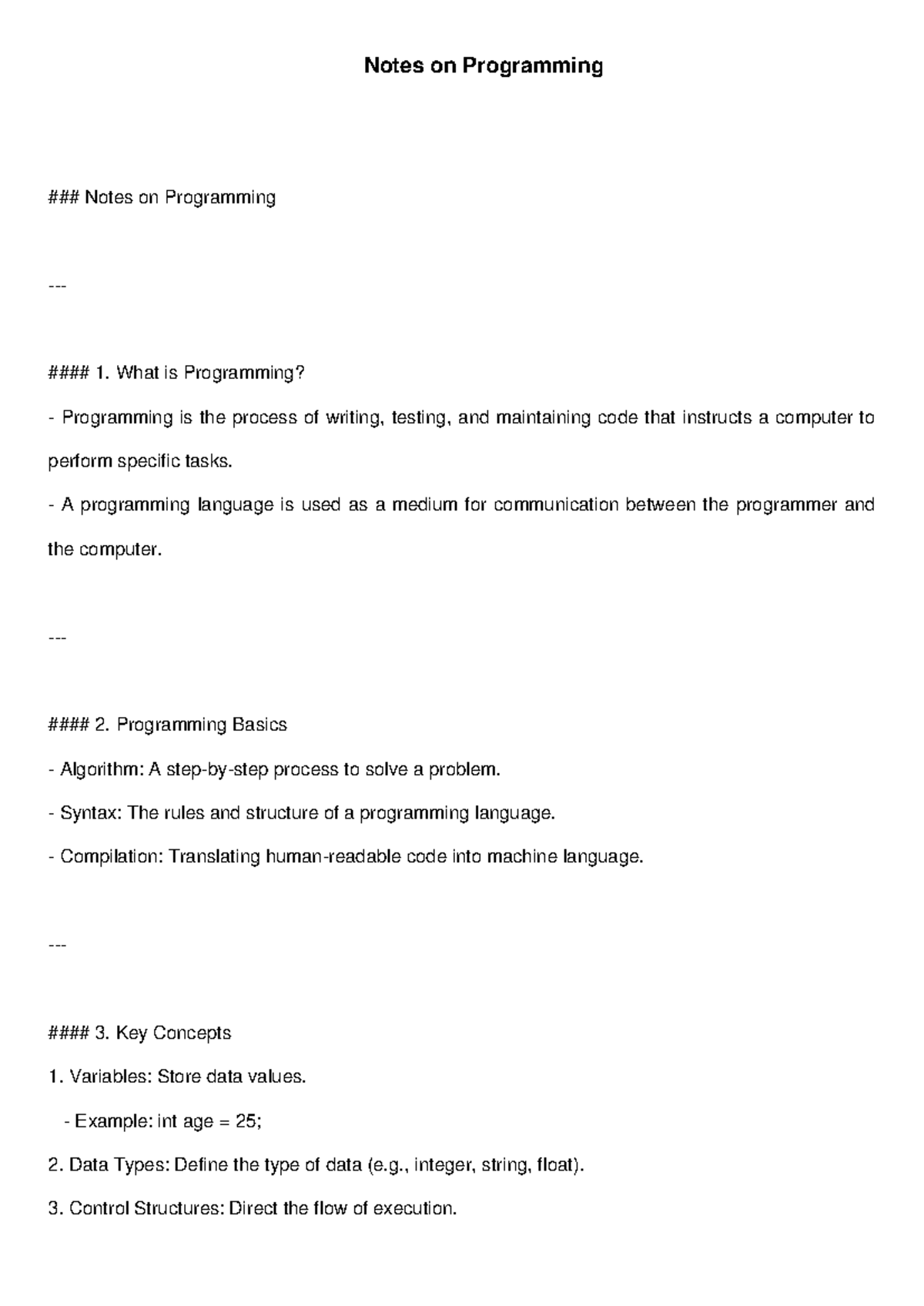 Programming Notes - simple - Notes on Programming Notes on Programming ...